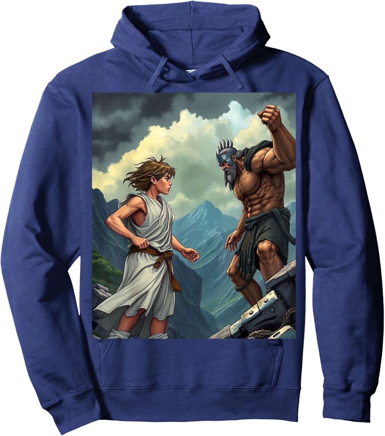 David and Goliath Bible Book of Samuel King David Comic Hoodie - Hoodie | Navy