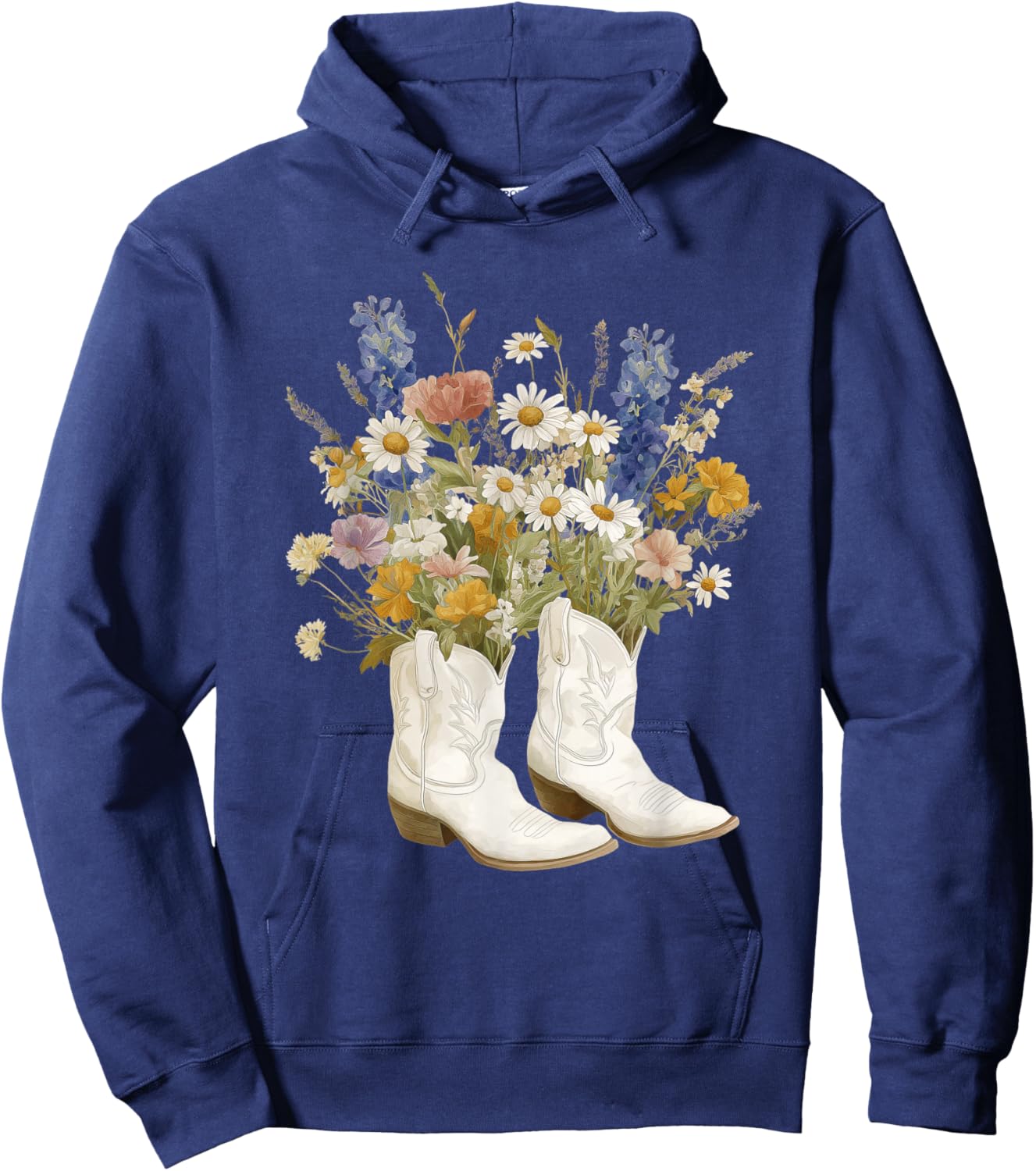 Cowboy Cowgirl Women Boots Flowers Vintage Rodeo Western Hoodie - Hoodie | Navy