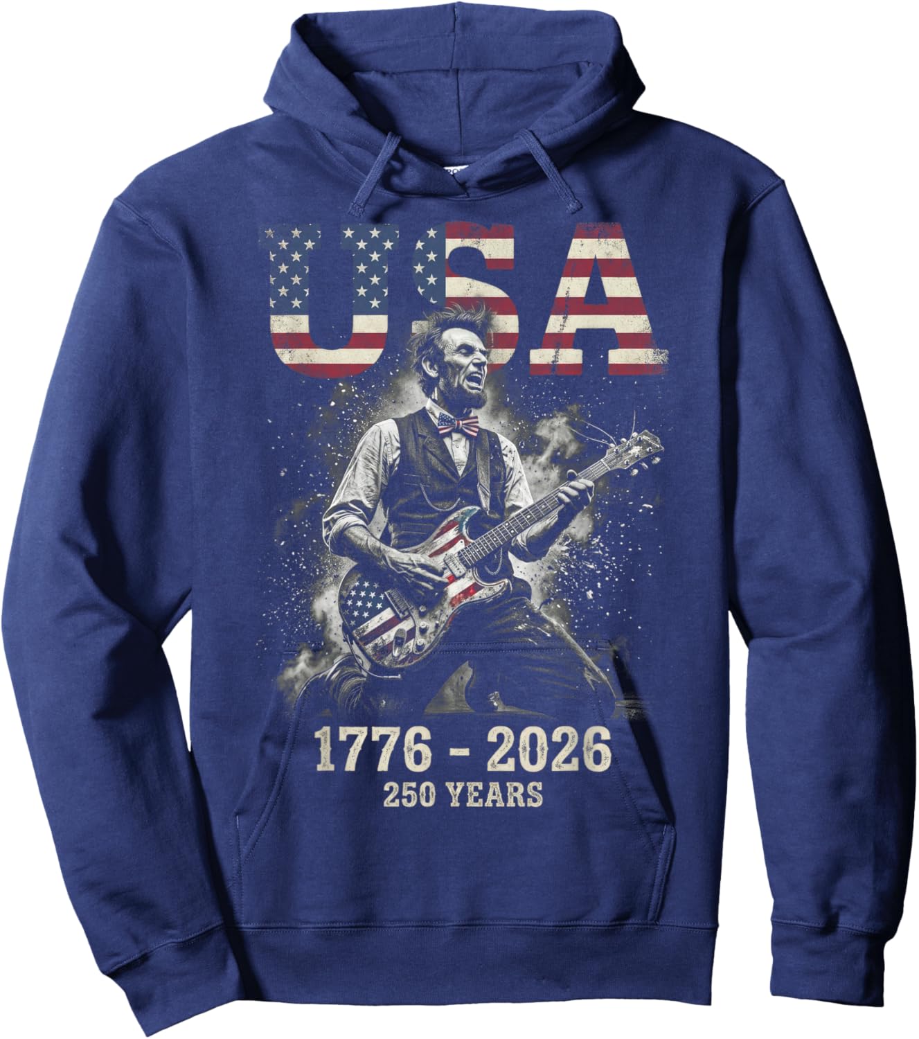 Abraham Lincoln USA 250 Years 1776-2026 Rock Guitar Hoodie - Hoodie | Navy