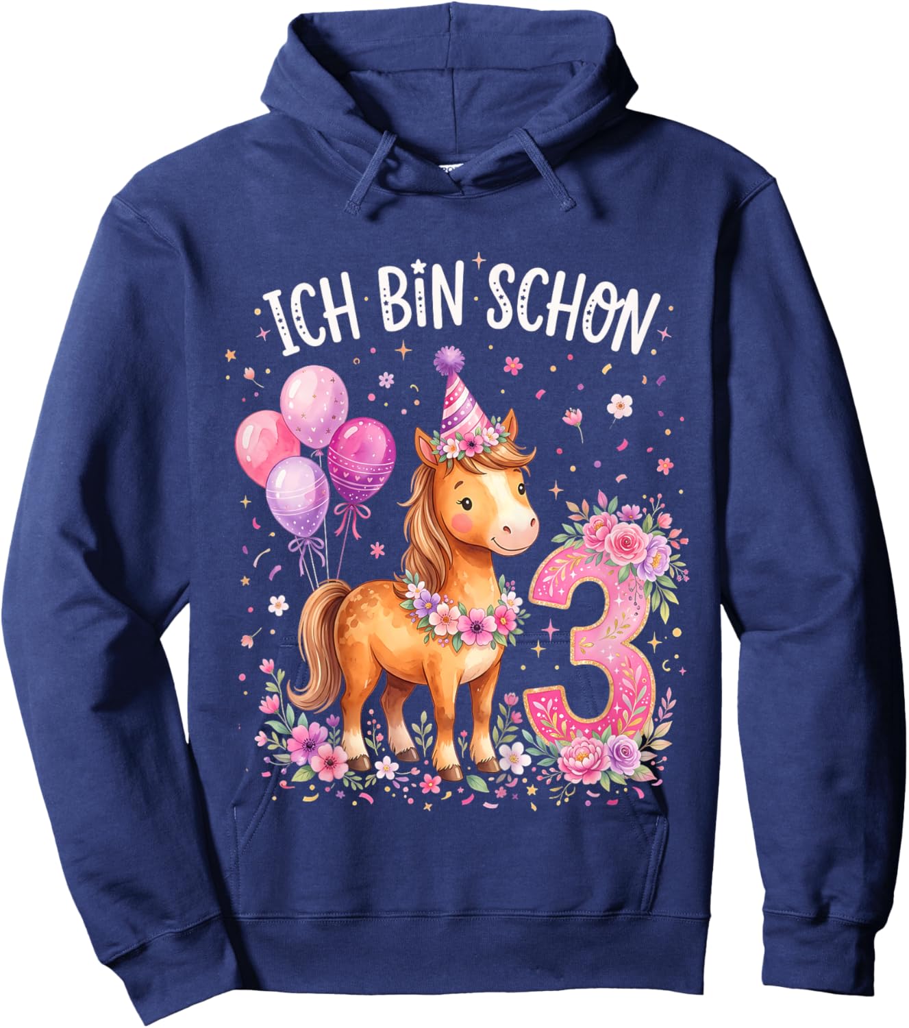 Ich Bin Schon 3 Geburtstag Pferde Hoodie - Hoodie | Navy
