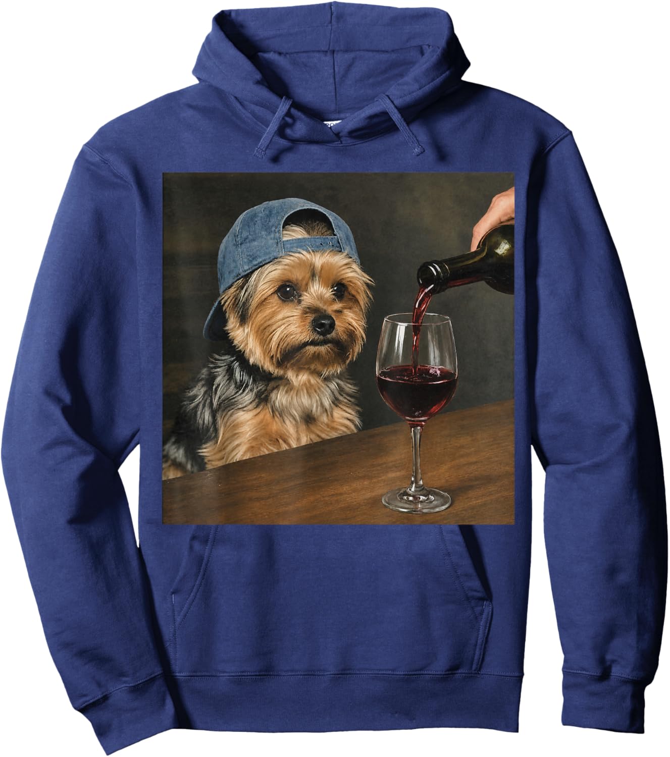 Yorkie Drinking Wine Funny Dog Meme Hoodie - Hoodie | Navy