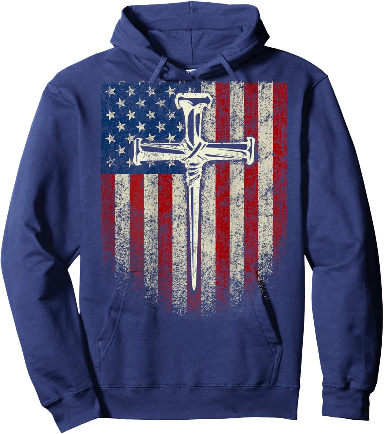(Art on Back) American US Flag Cross Christian Hoodie - Hoodie | Navy