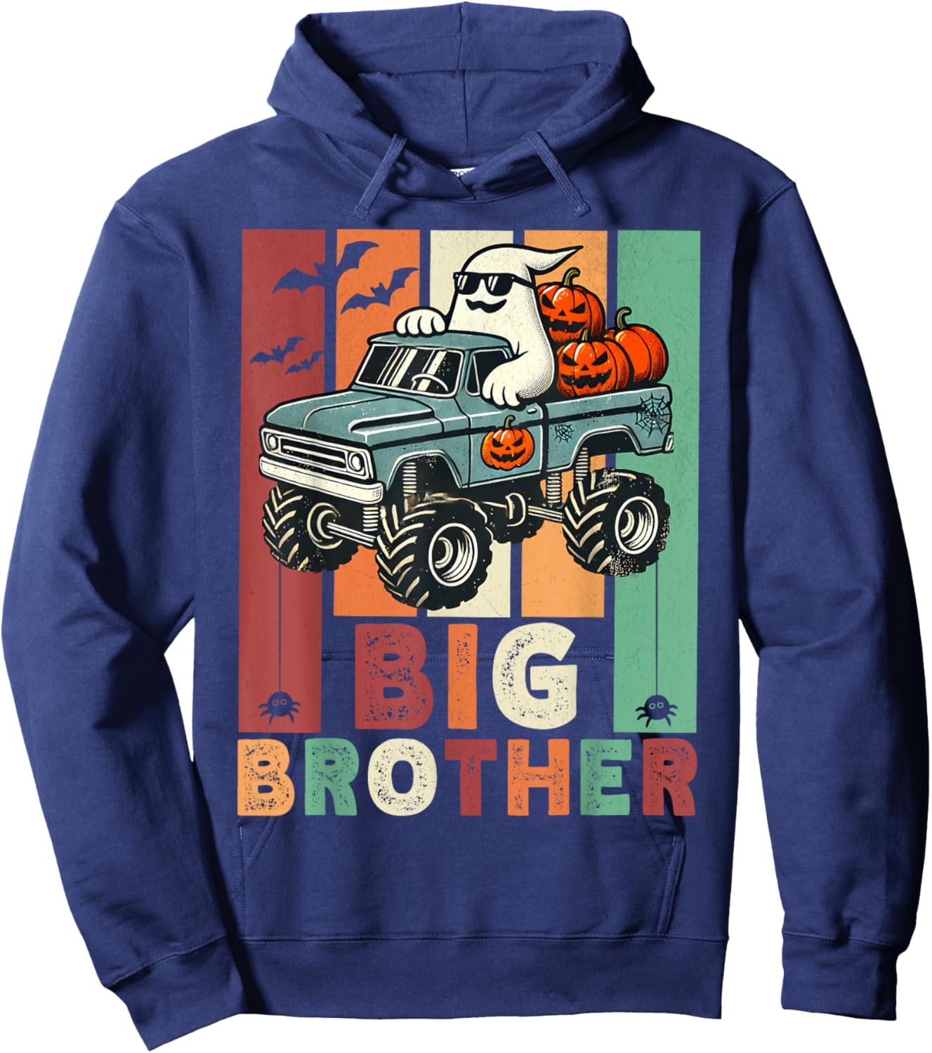 Vintage Ghost Monster Truck Halloween Big Brothers Pumpkins Hoodie - Hoodie | Navy