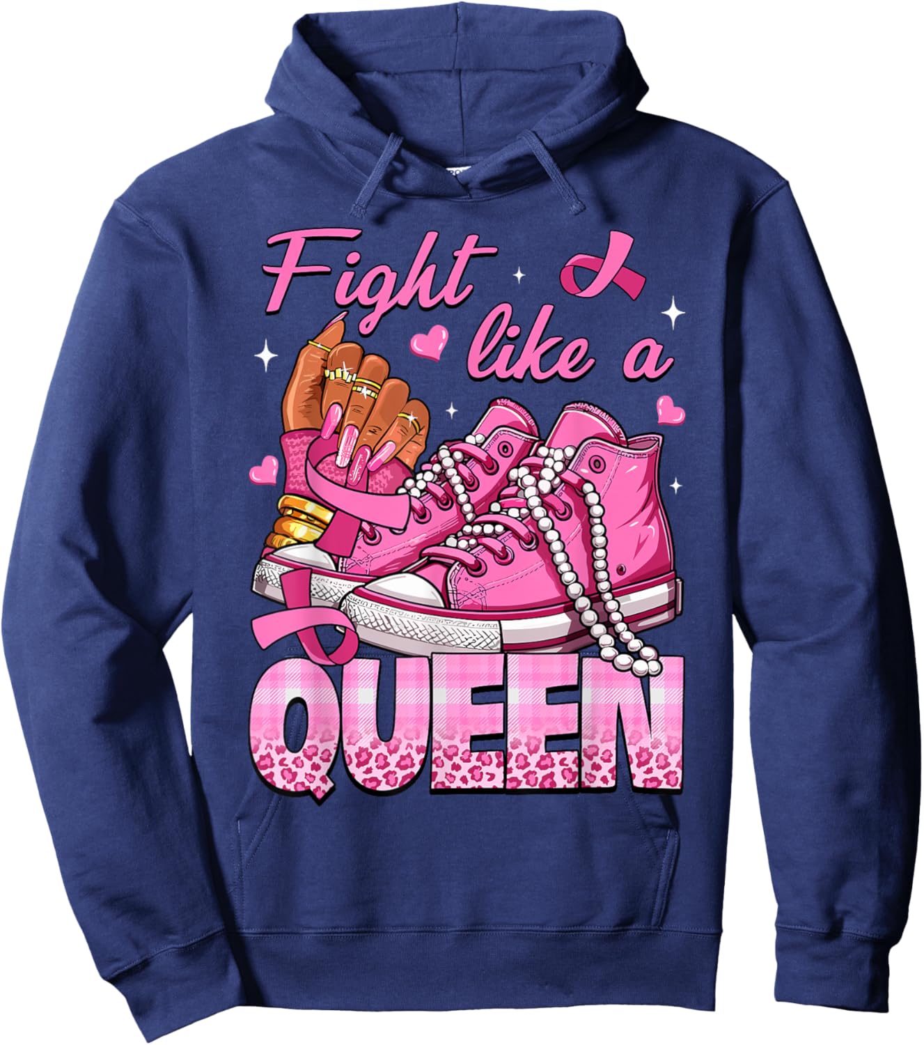 Fight Like A Queen Women Girl Sneakers Breast Cancer Warrior Hoodie - Hoodie | Navy