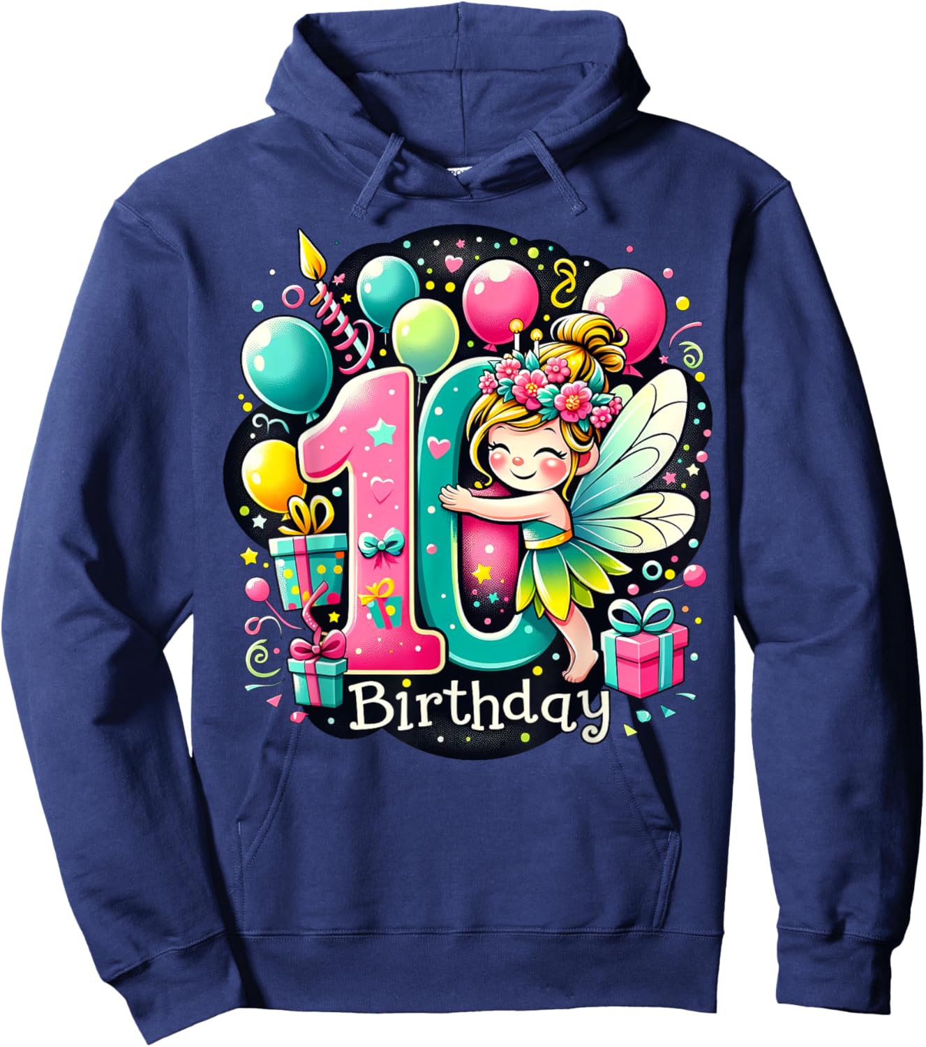 Kids Fairy Theme tenth Bday Party 10th Fairy Birthday Hoodie - Hoodie | Navy