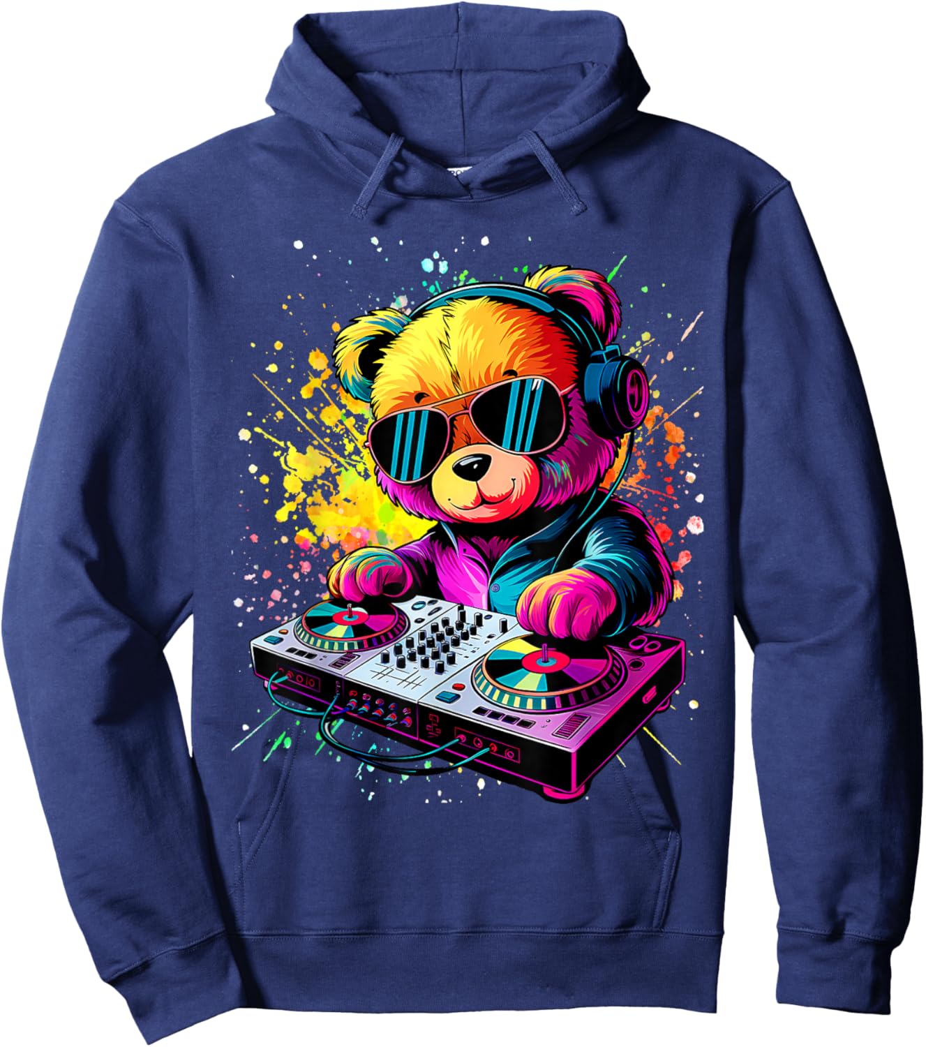 Cartoon Teddy DJ Hoodie - Hoodie | Navy