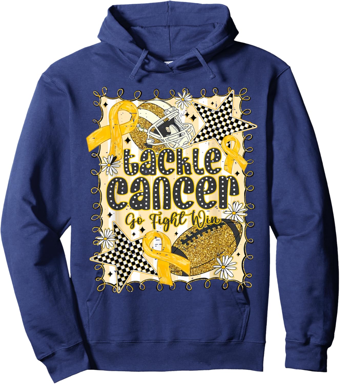 Tackle Cancer Go Fight Win Childhood Cancer Gold Football Hoodie - Hoodie | Navy