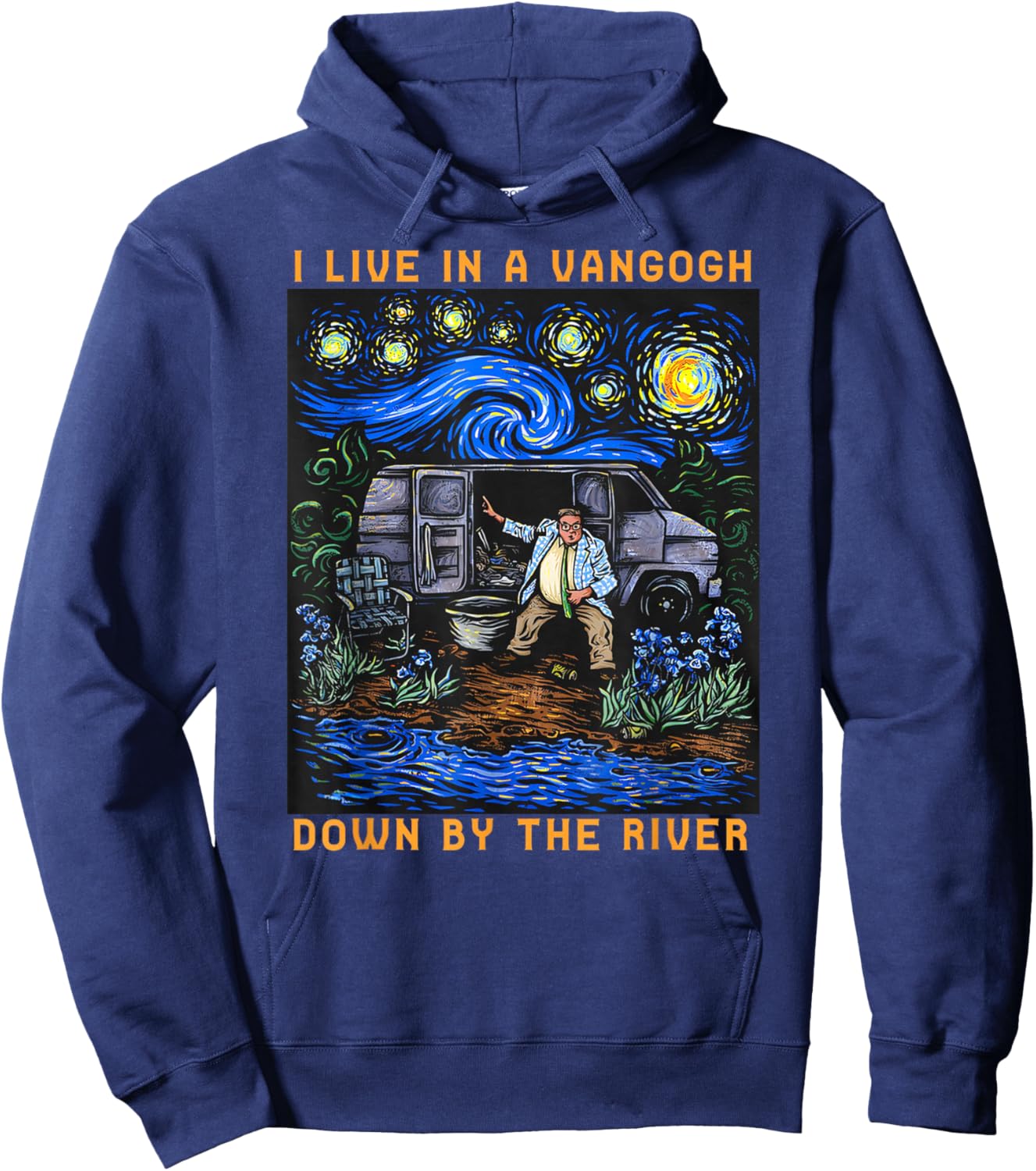 I Live in A Van-Gogh Down-by The River Hoodie - Hoodie | Navy