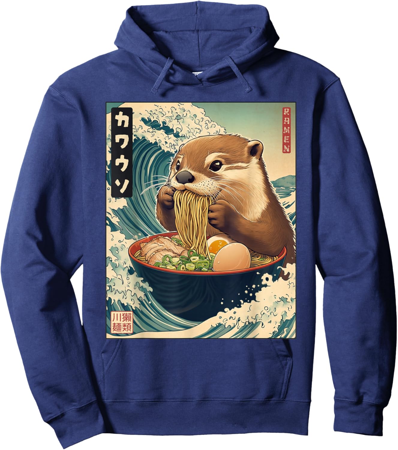 Otter Ramen Noodles Japan Kawaii Retro Great Wave Anime Hoodie - Hoodie | Navy