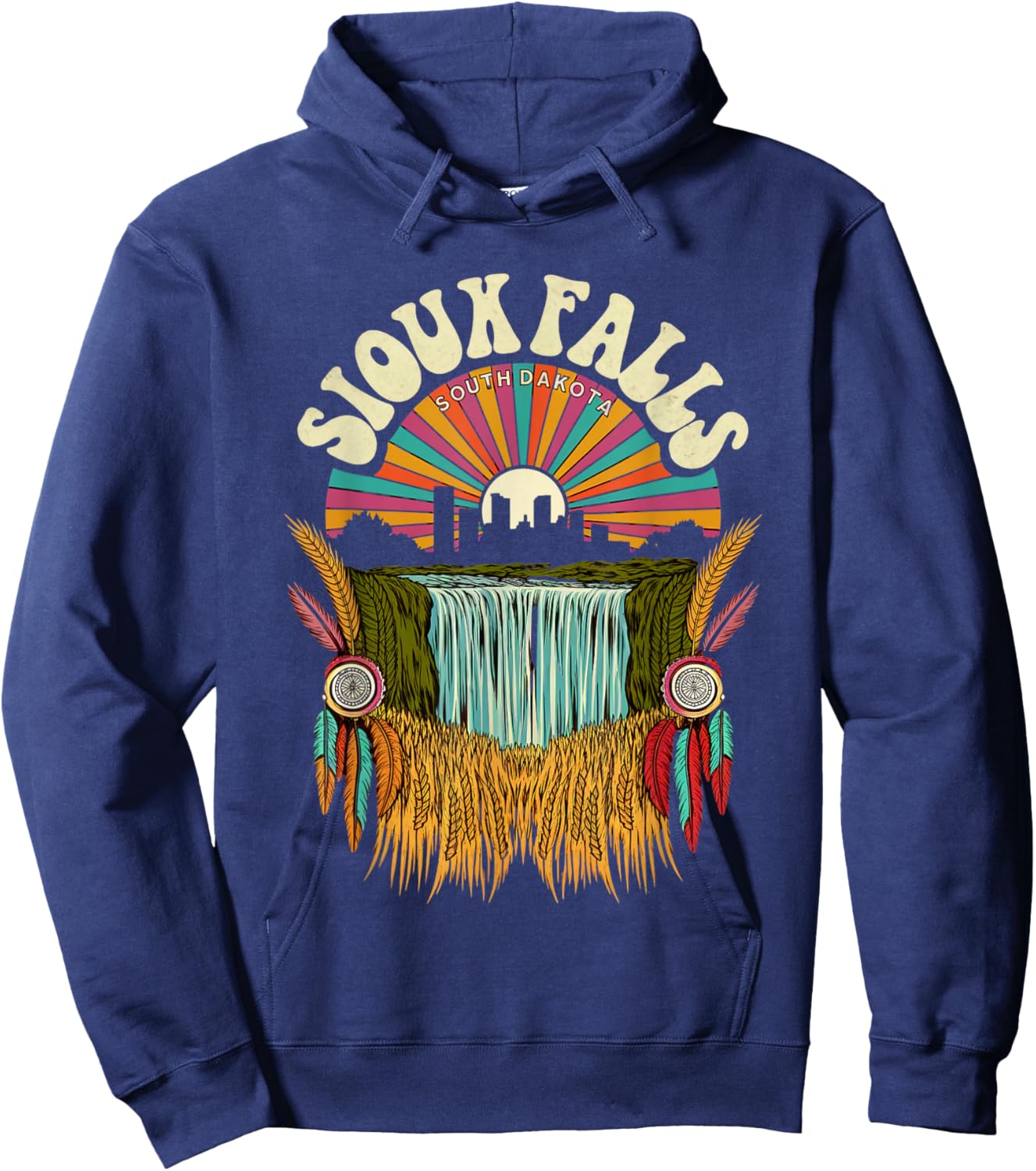 Retro Sioux Falls South Dakota Sunset Skyline Vintage Hoodie - Hoodie | Navy