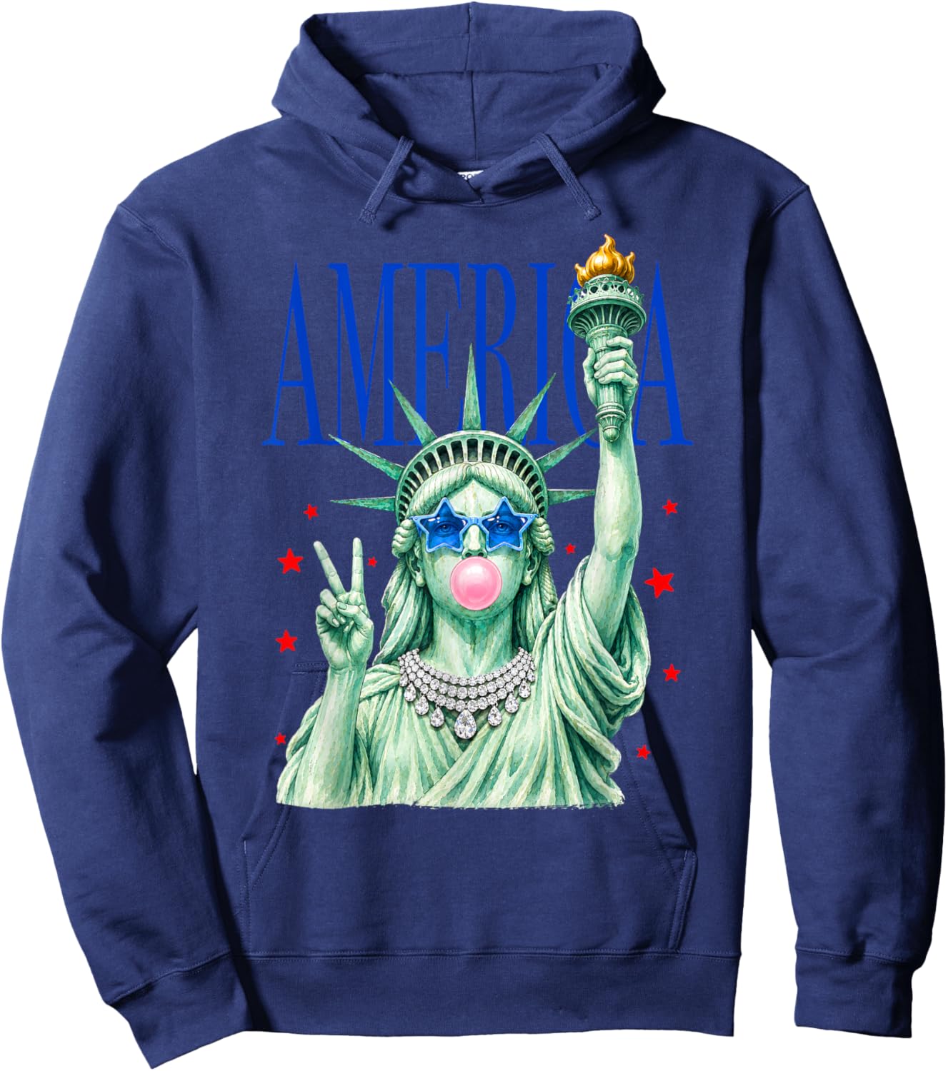 4th of July Statue of Liberty Blowing Bubble USA Girly Women Hoodie - Hoodie | Navy