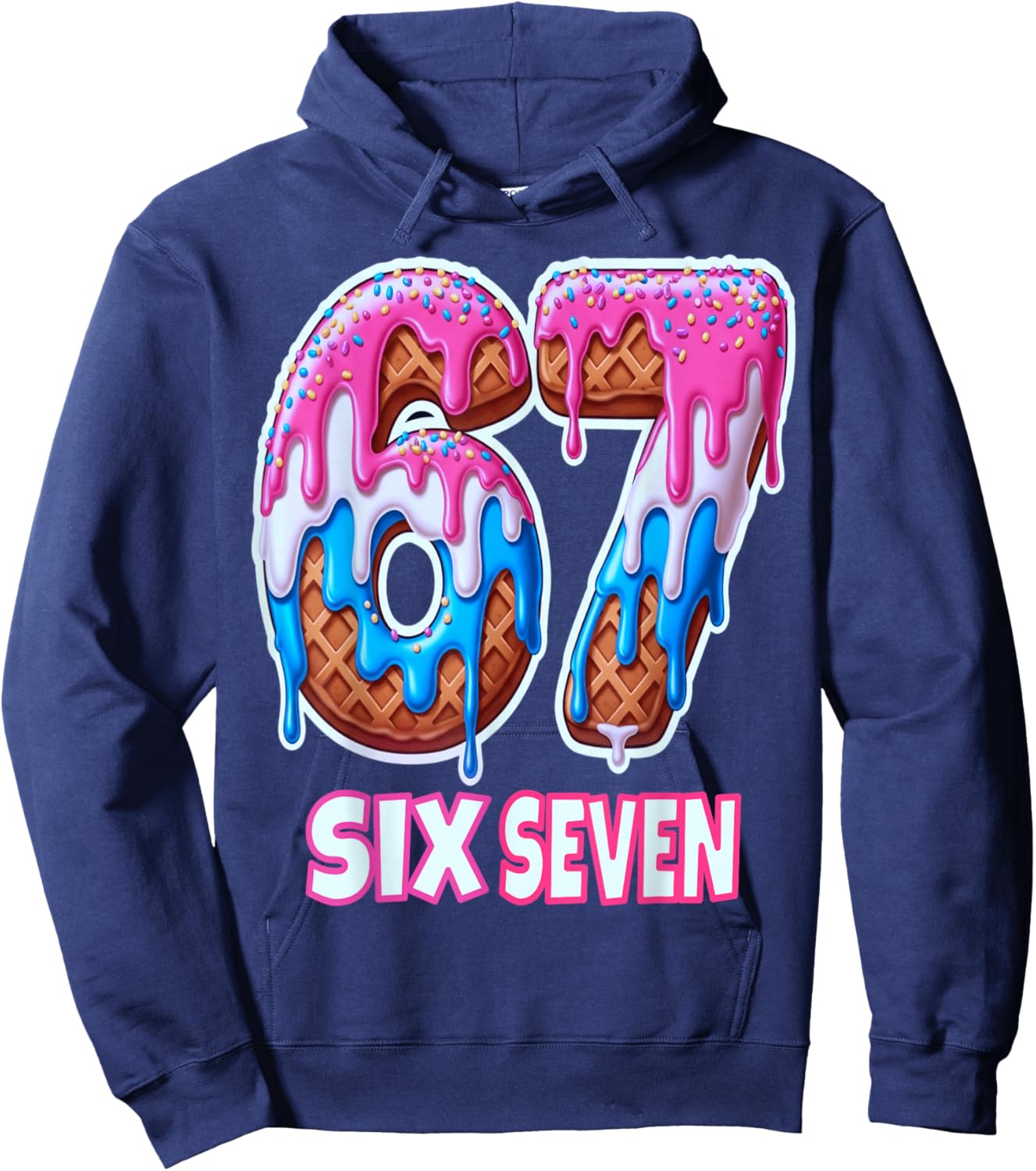 67 Ice Cream Drip Meme Six Seven Men Women Boys Girls Hoodie - Hoodie | Navy