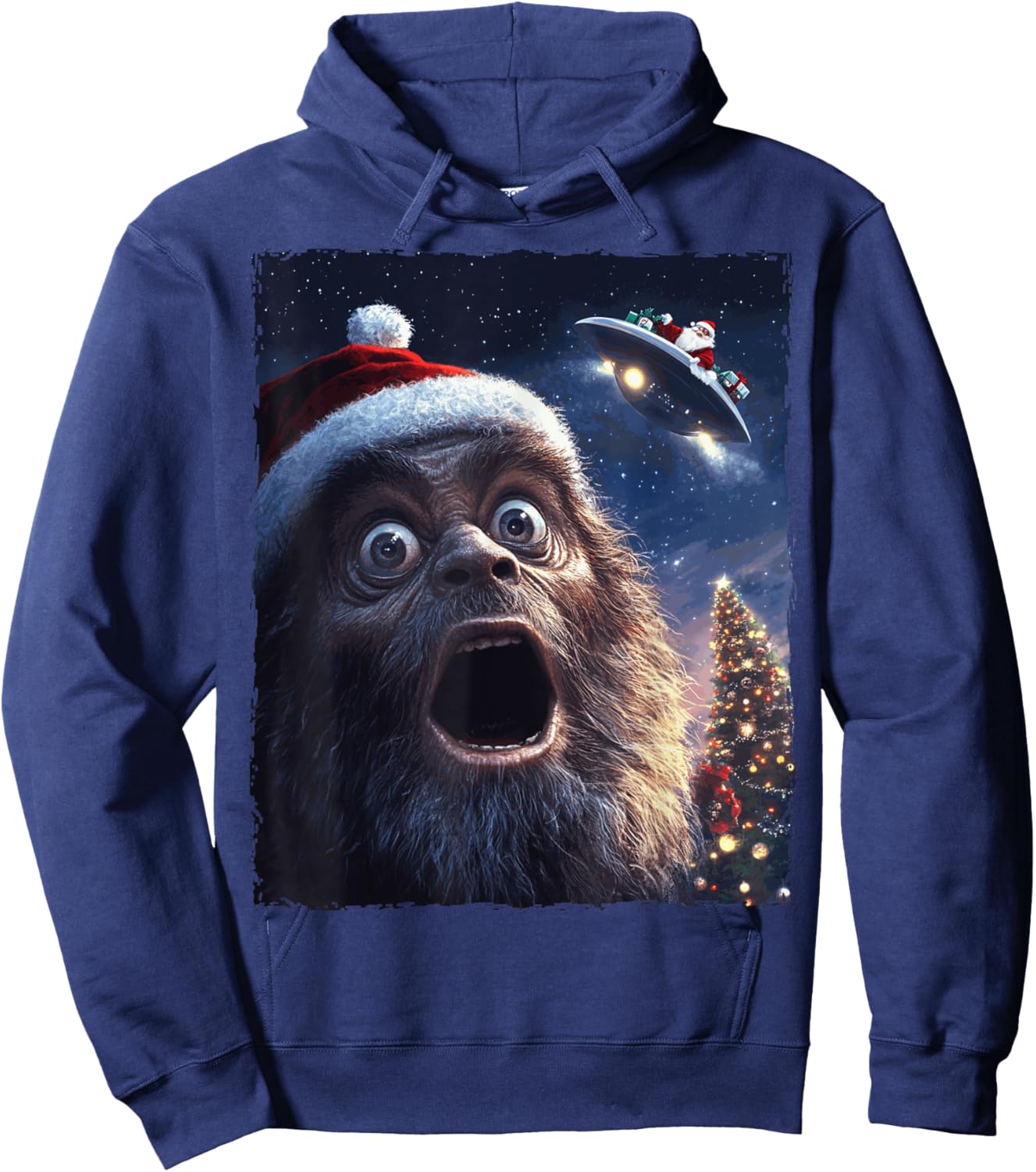 Funny Bigfoot Sasquatch Selfie Santa Ufo Xmas Christmas Hoodie - Hoodie | Navy