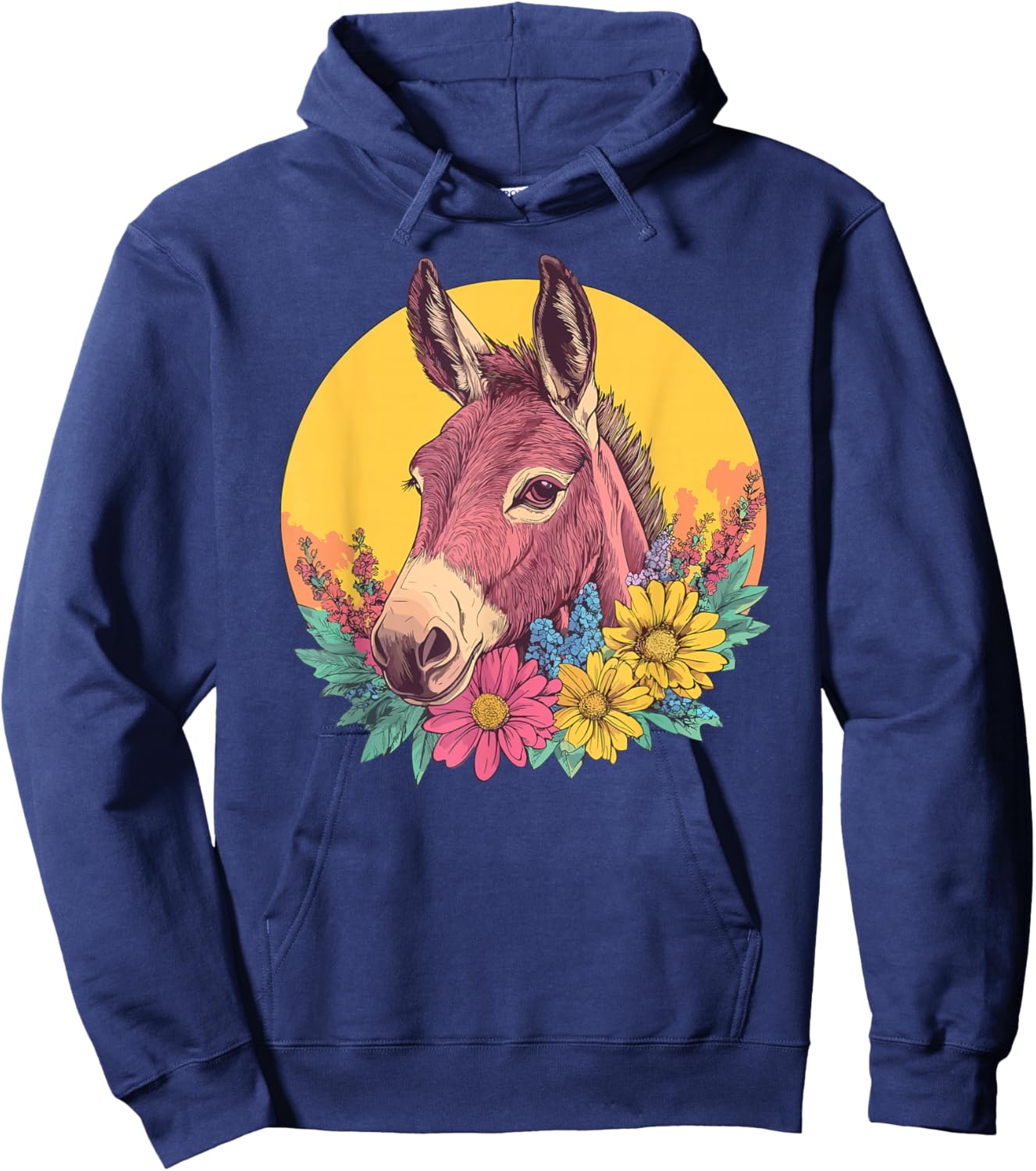 Donkey In Flowers With Yellow Sun Hoodie - Hoodie | Navy