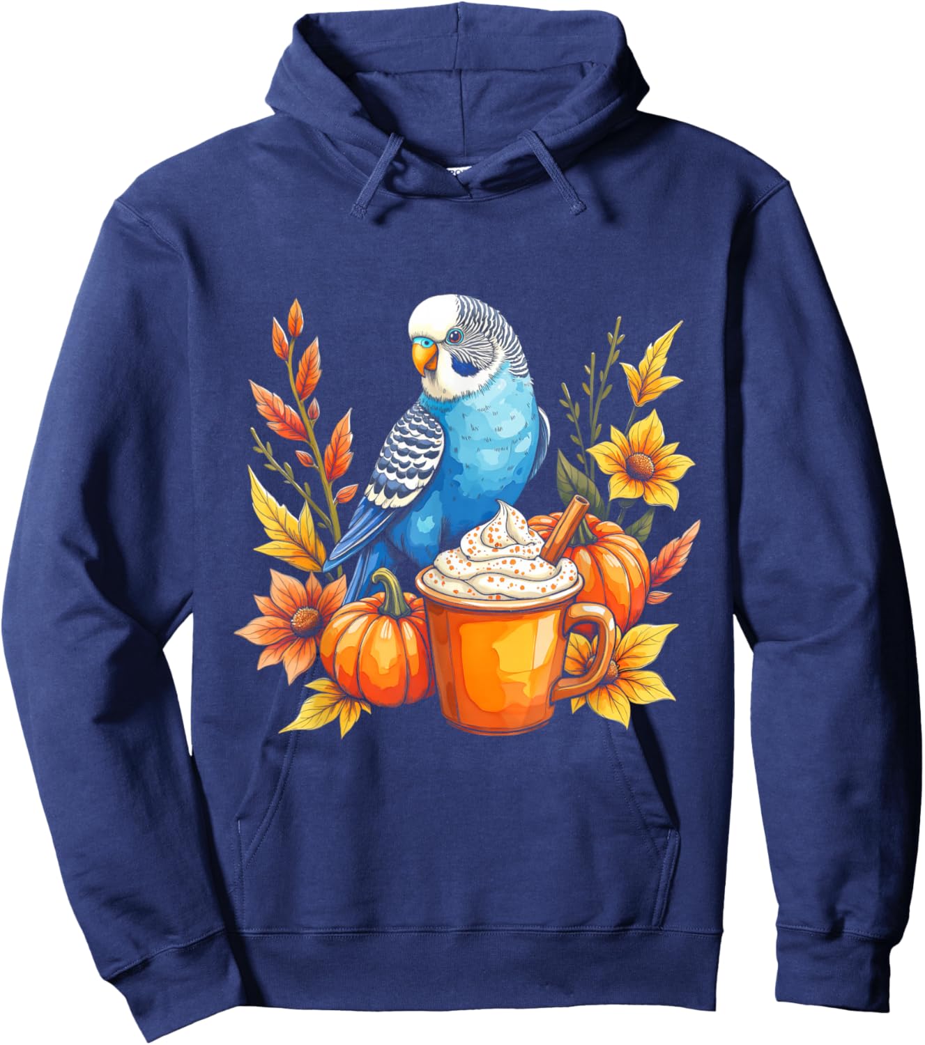 Budgie Parakeet Pumpkin Spice Latte and Fall Vibes Autumn Hoodie - Hoodie | Navy