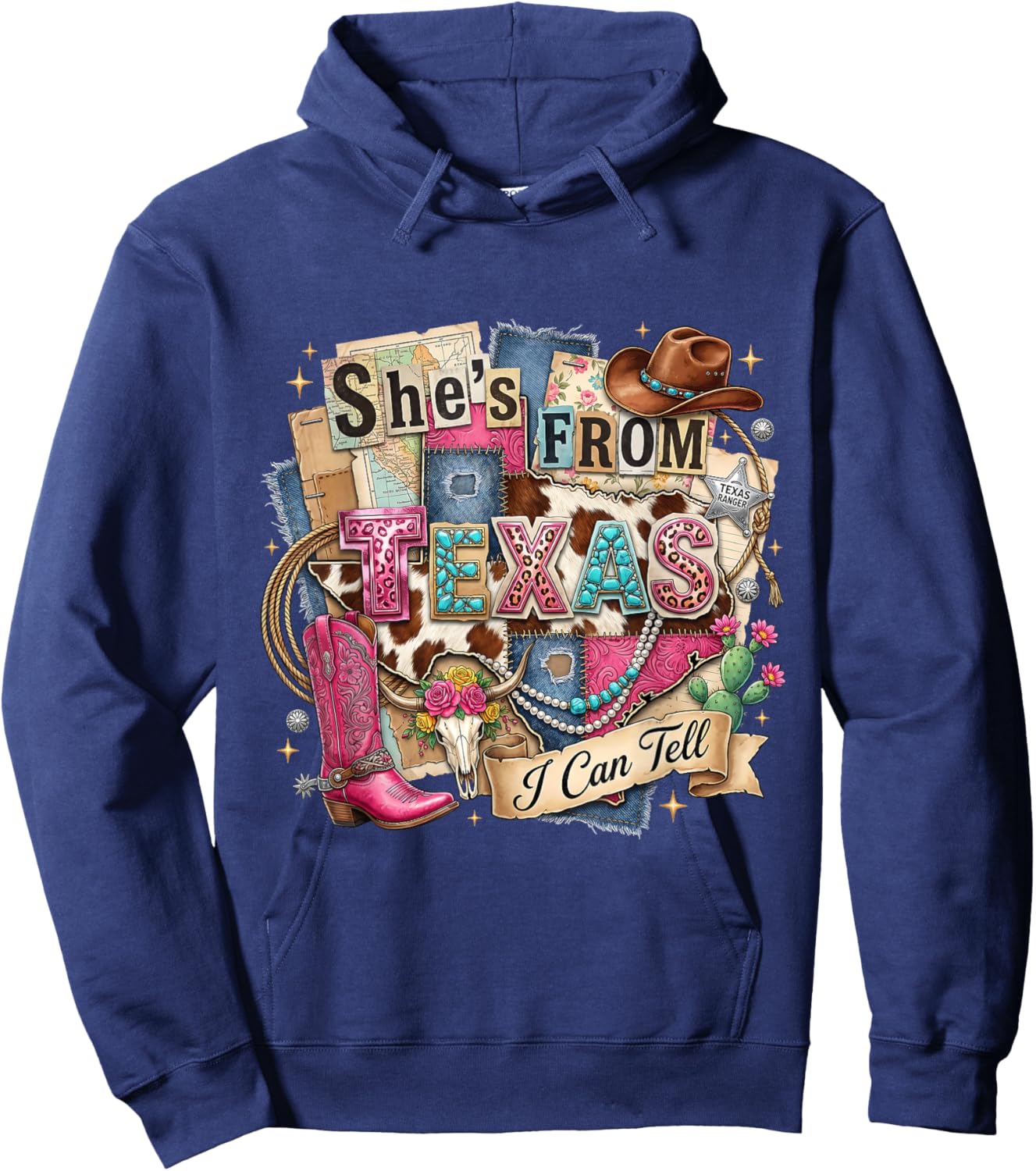 She's from Texas I Can Tell Western Cowgirl Pink Boot Gift Hoodie - Hoodie | Navy