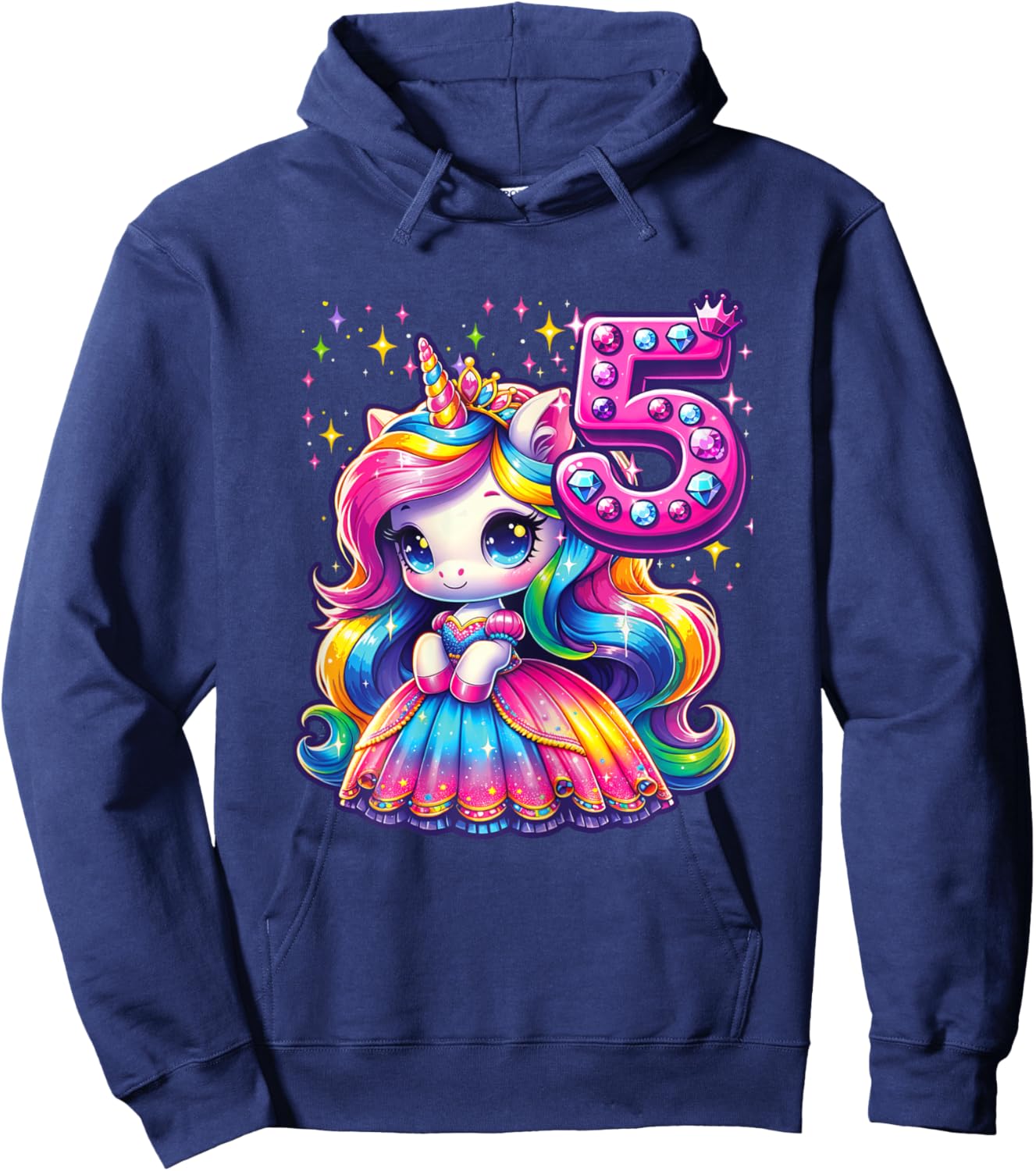 Unicorn Princess 5th Birthday 5 Year Old Party Girl Outfit Hoodie - Hoodie | Navy