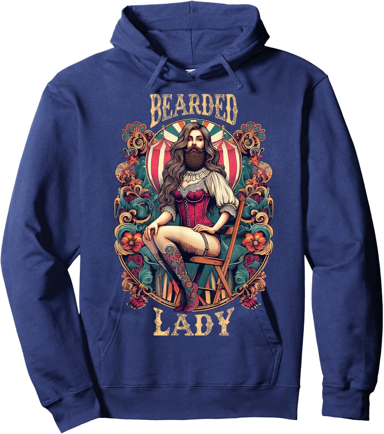Funny Bearded Lady Costume Vintage Circus Carnival Party Hoodie - Hoodie | Navy