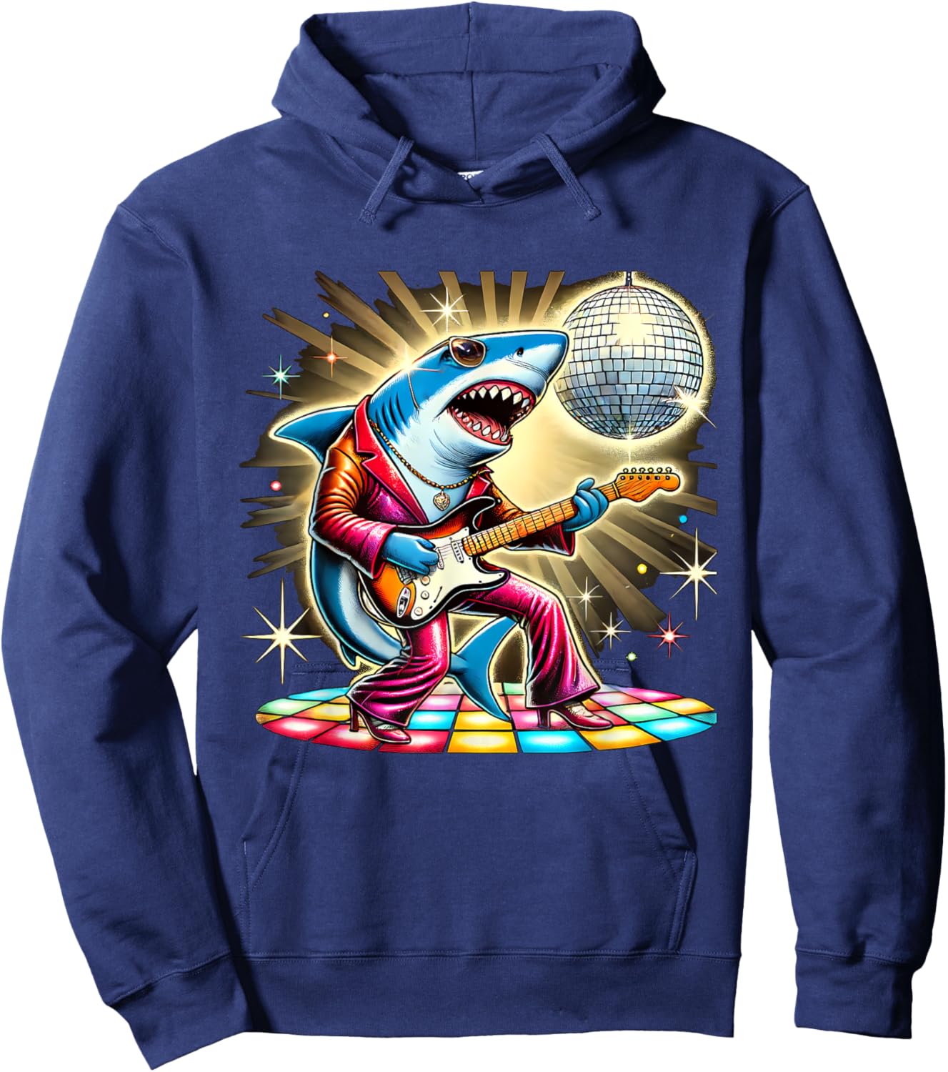 Disco Ball Guitar Shark Hoodie - Hoodie | Navy