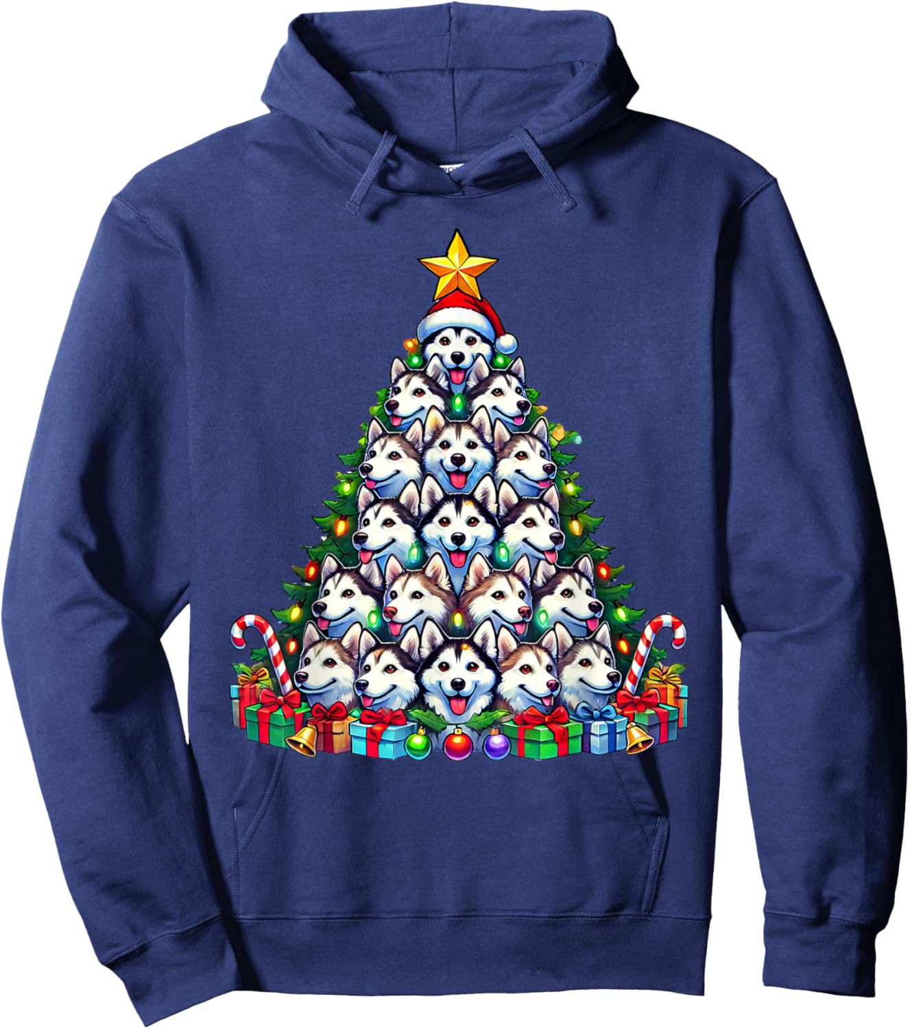 Siberian Husky Dog Christmas Tree Funny Husky Xmas Hoodie - Hoodie | Navy