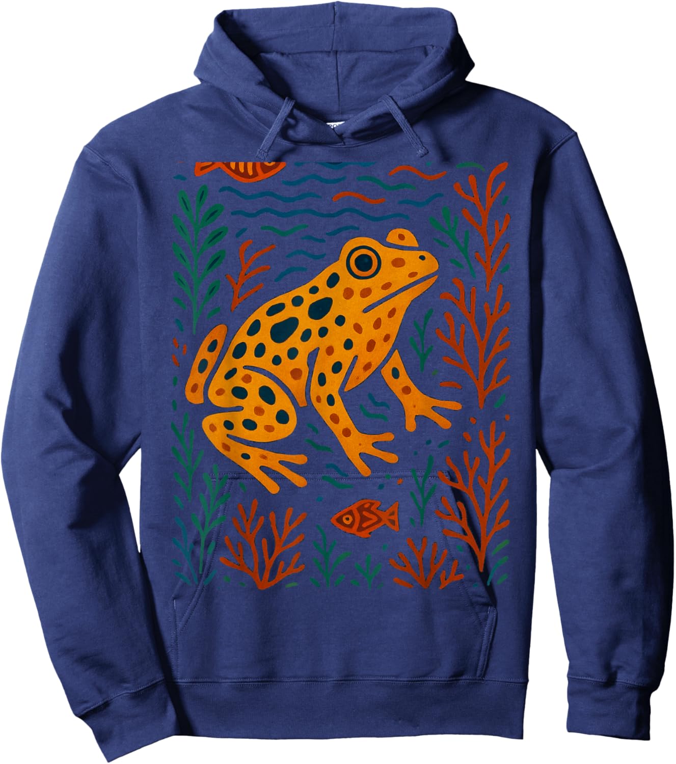 Golden Frog Inspired by Mola Artwork of Panama Kuna Hoodie - Hoodie | Navy