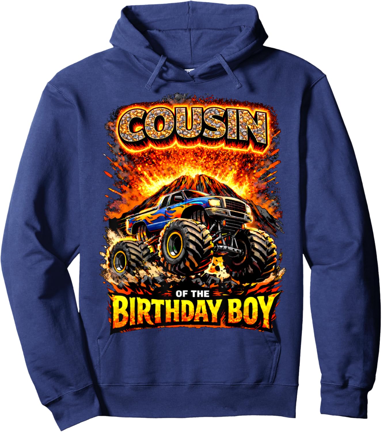 Cousin of the Birthday Boy Monster Truck Birthday Party Hoodie - Hoodie | Navy