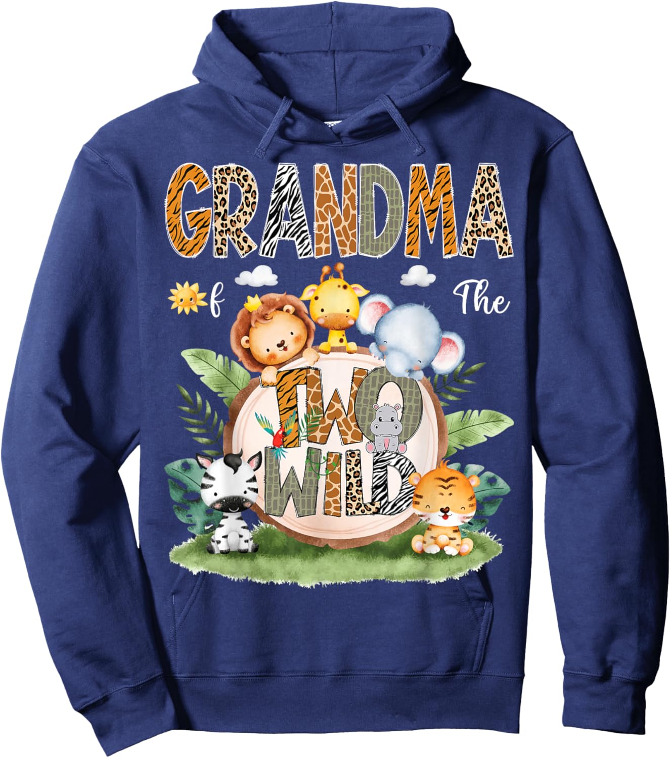 Grandma Of The Two Wild 2Nd Birthday Safari Animal Lover Hoodie - Hoodie | Navy