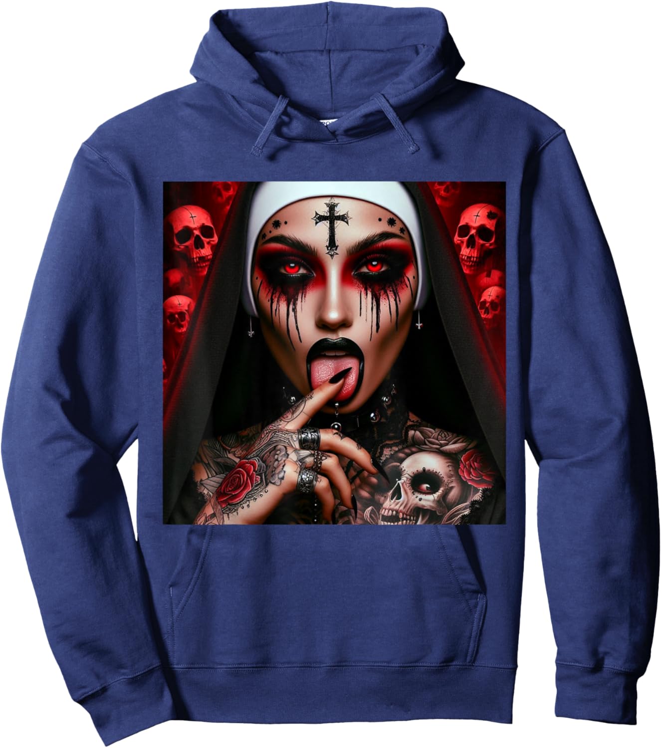Gothic Aesthetically Occulte Unholy Grunge Emo Punk Nun Hoodie - Hoodie | Navy