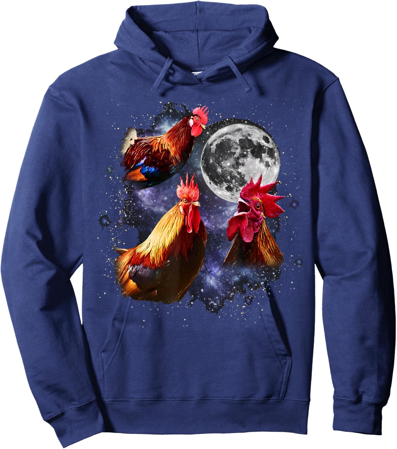Vintage Three Roosters Howling at the Moon Funny Farm Animal Hoodie - Hoodie | Navy