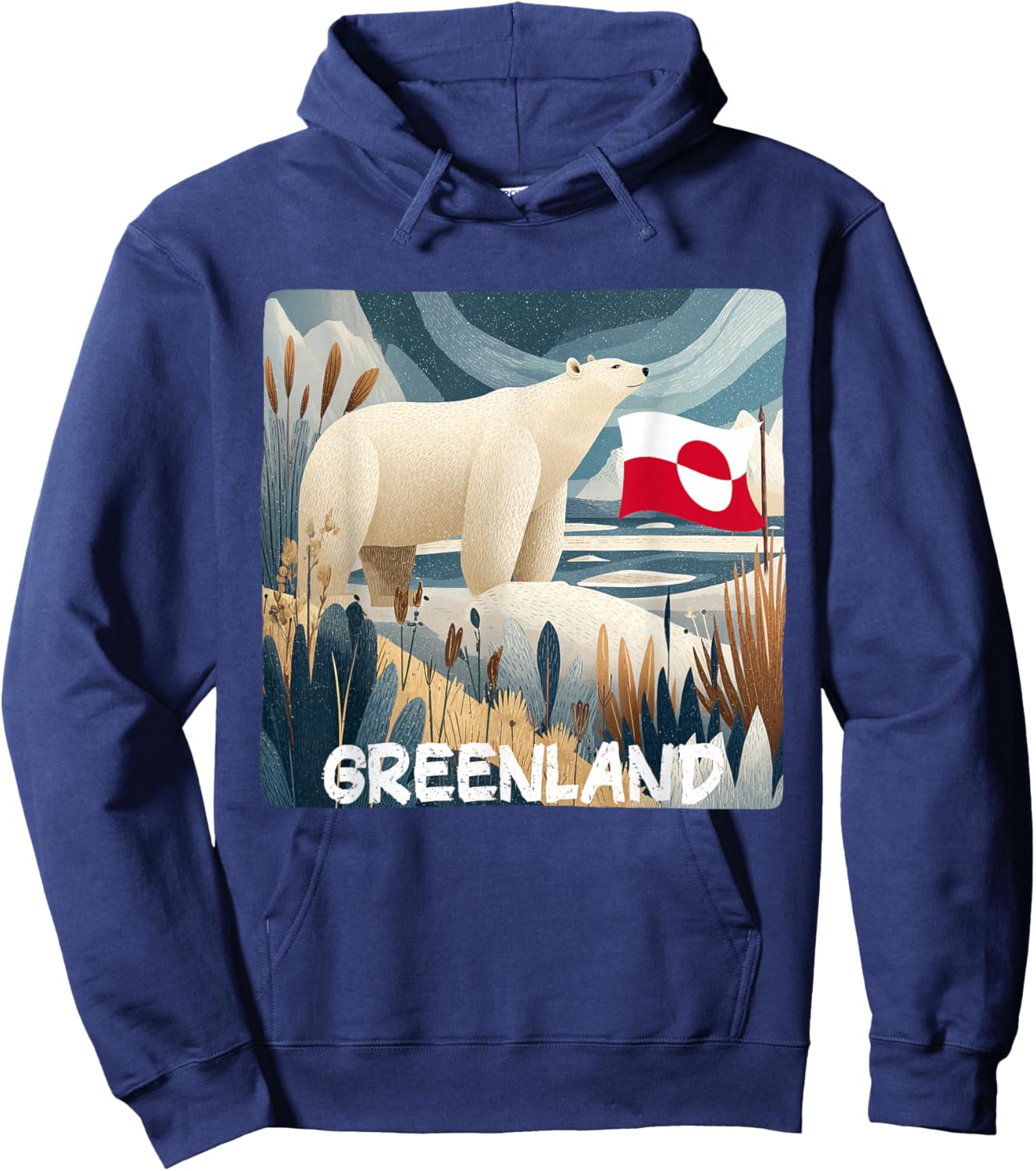 Stunning Greenland Ice Bear with Nature and Flag Hoodie - Hoodie | Navy