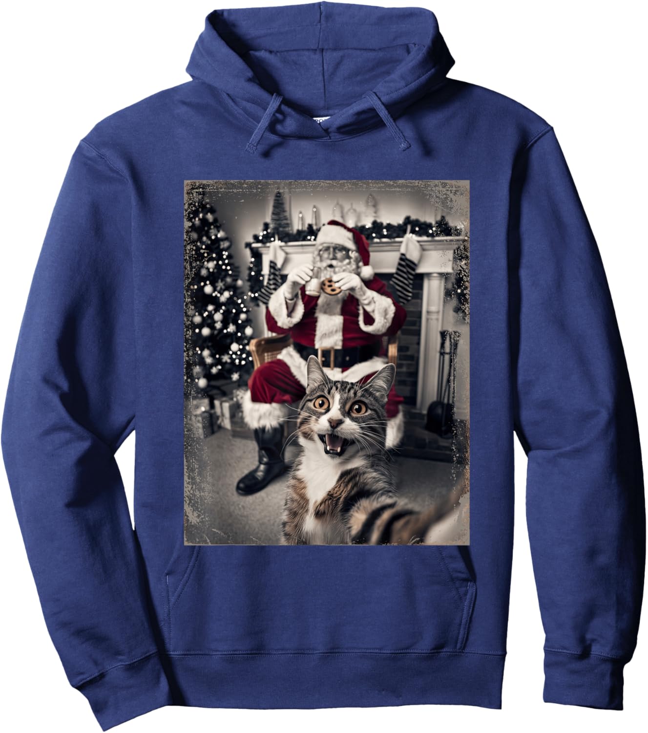 Funny Xmas Cat Selfie Santa Ugly Sweater Christmas Outfit Hoodie - Hoodie | Navy