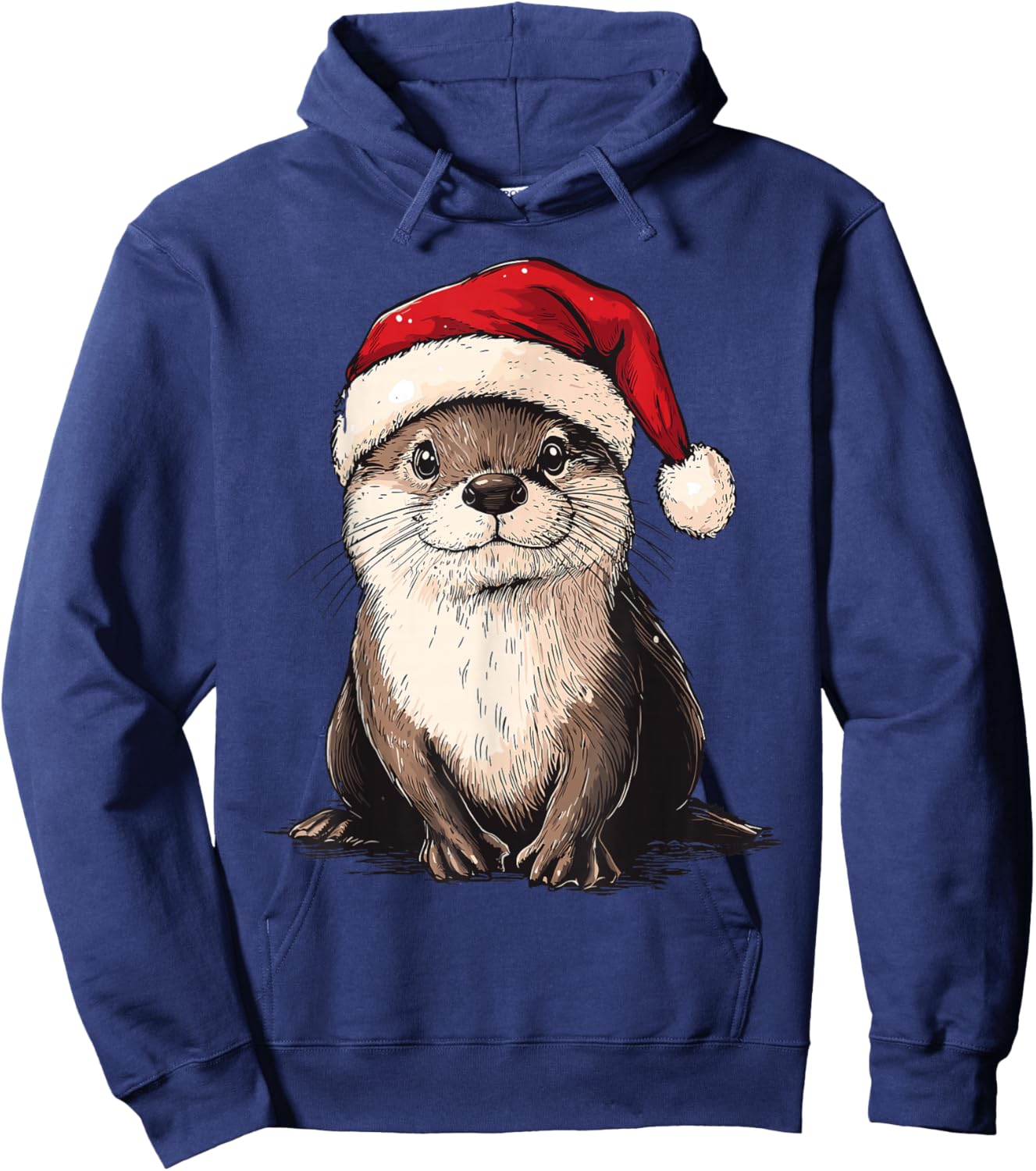 Funny Otter Santa Hat Xmas Otter Lovers Christmas Pajama Hoodie - Hoodie | Navy