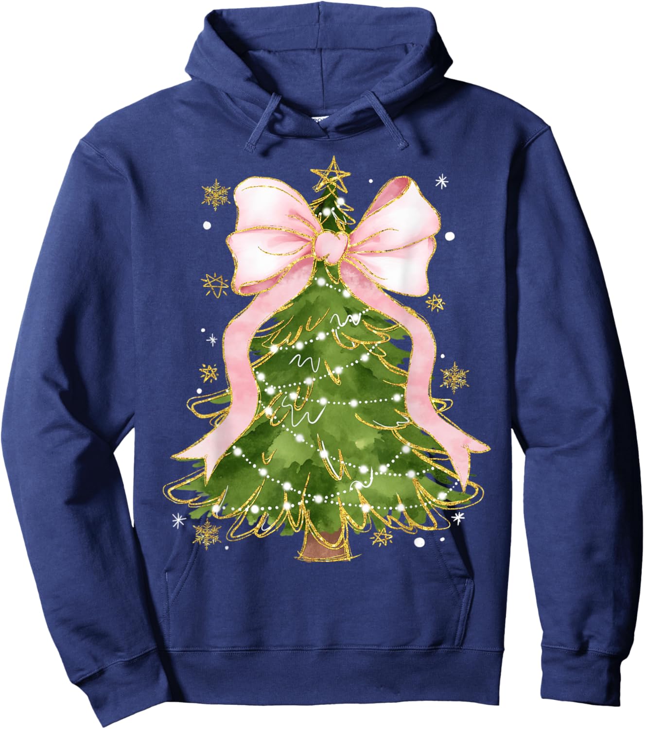Coquette Bow Christmas Tree Xmas Holiday Girly Outfit Women Hoodie - Hoodie | Navy