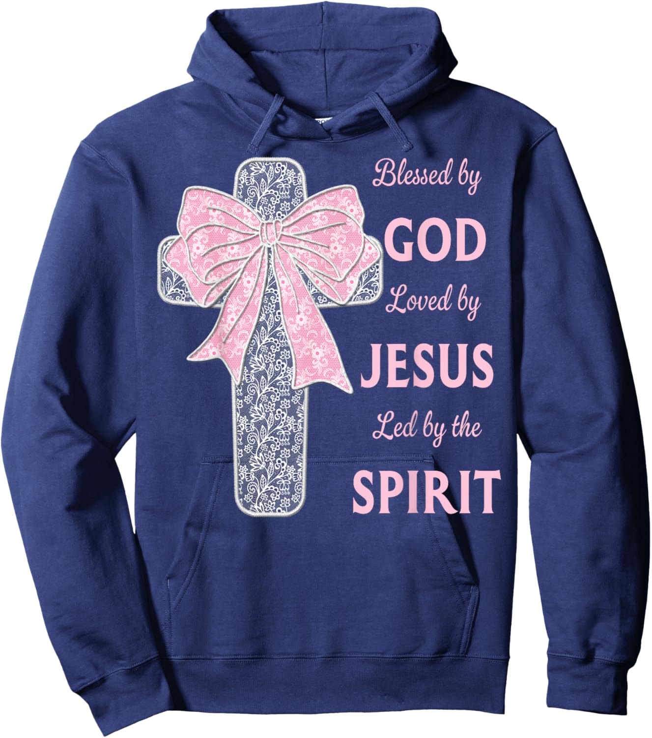 Blessed by God Loved by Jesus Coquette Cross Christian Hoodie - Hoodie | Navy