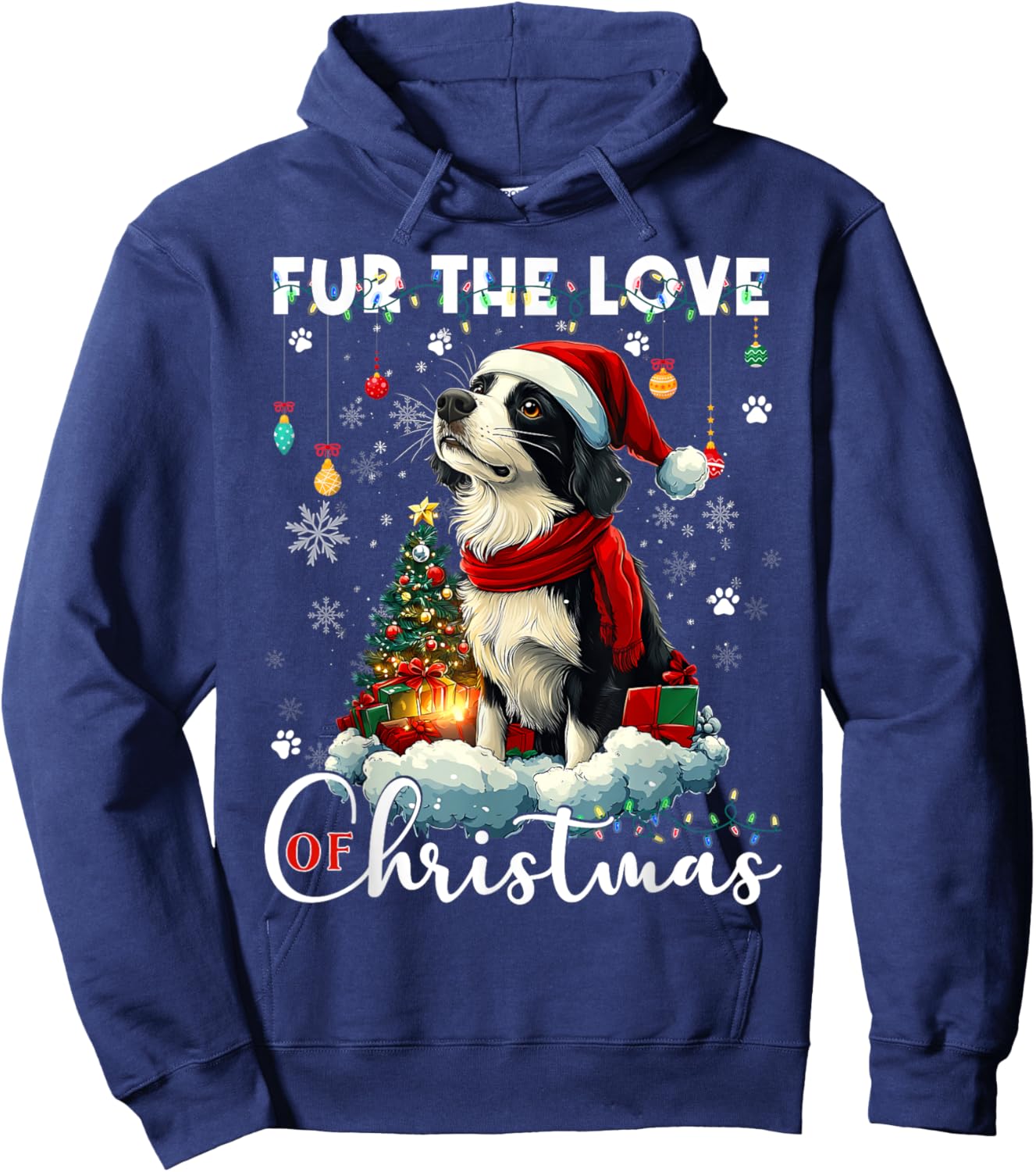 Border Collie Christmas Tree Decorations Dog Lover Xmas Men Women Kids Hoodie - Hoodie | Navy