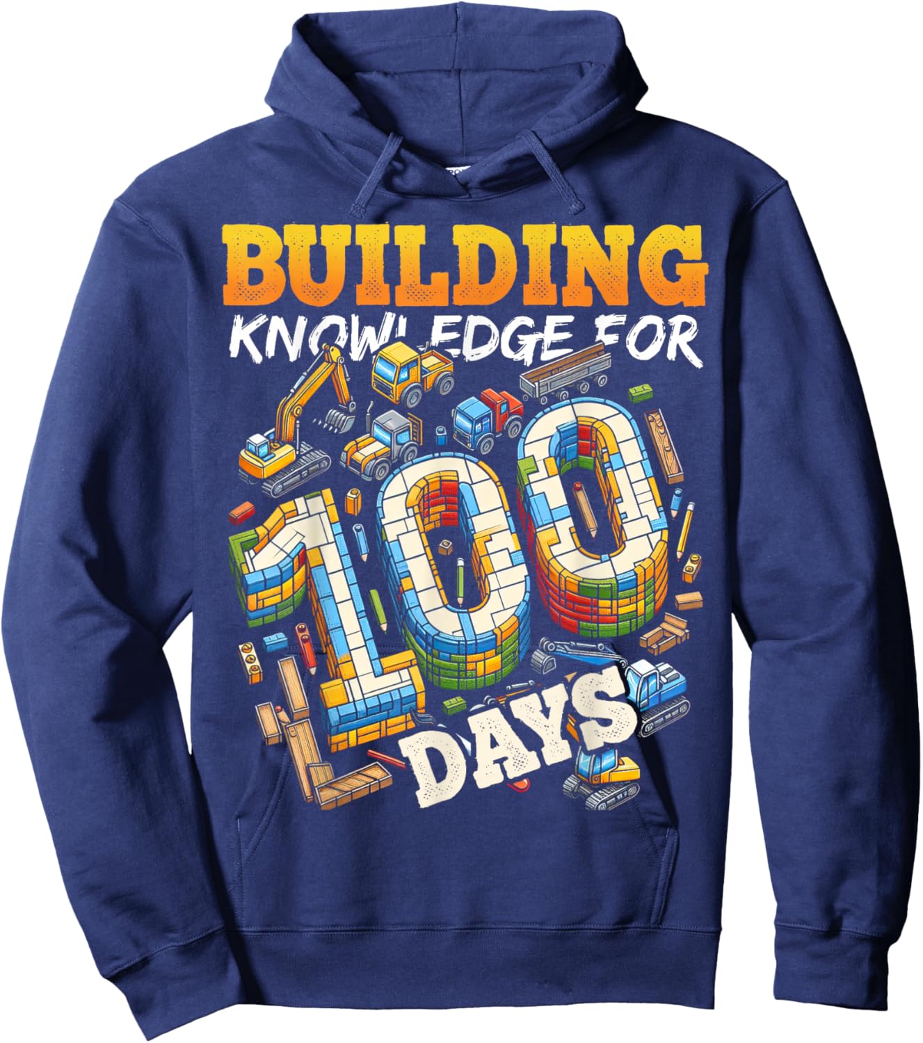 100 Days of School Boys Teacher 100th Day Construction Truck Hoodie - Hoodie | Navy