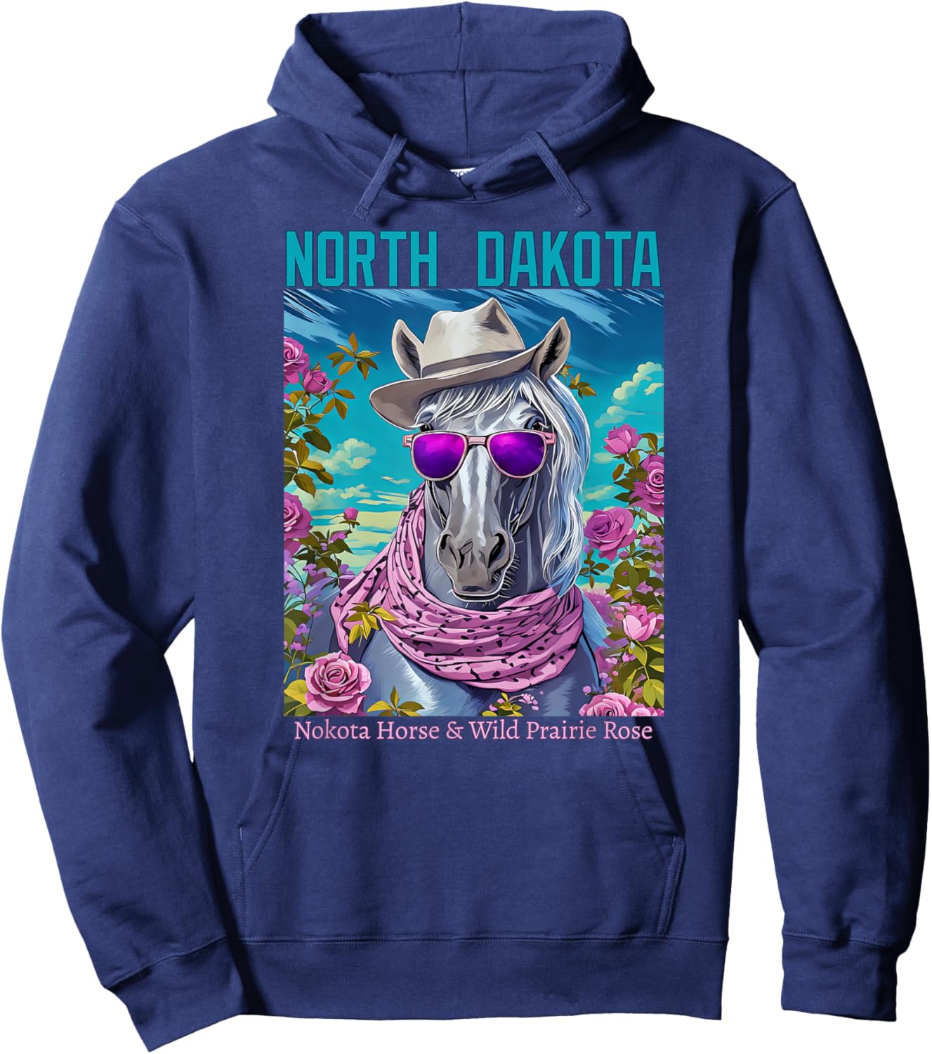 North Dakota's Official Animal and Flower Illustrated Hoodie - Hoodie | Navy