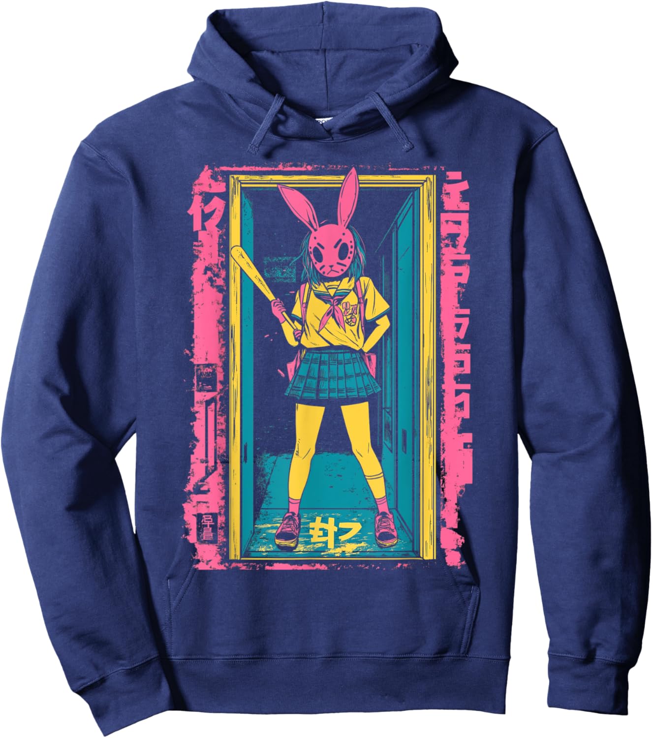 Creepy Girl Bunny Grunge Slasher Pastel Goth Anime Horror Hoodie - Hoodie | Navy