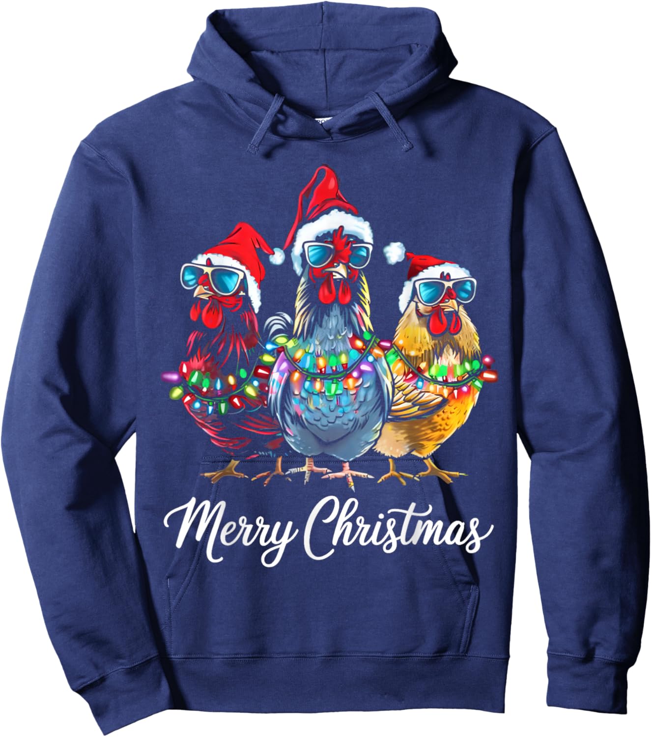 Merry Chickmas Ornament Lights Chicken Farmer Xmas Squad Hoodie - Hoodie | Navy