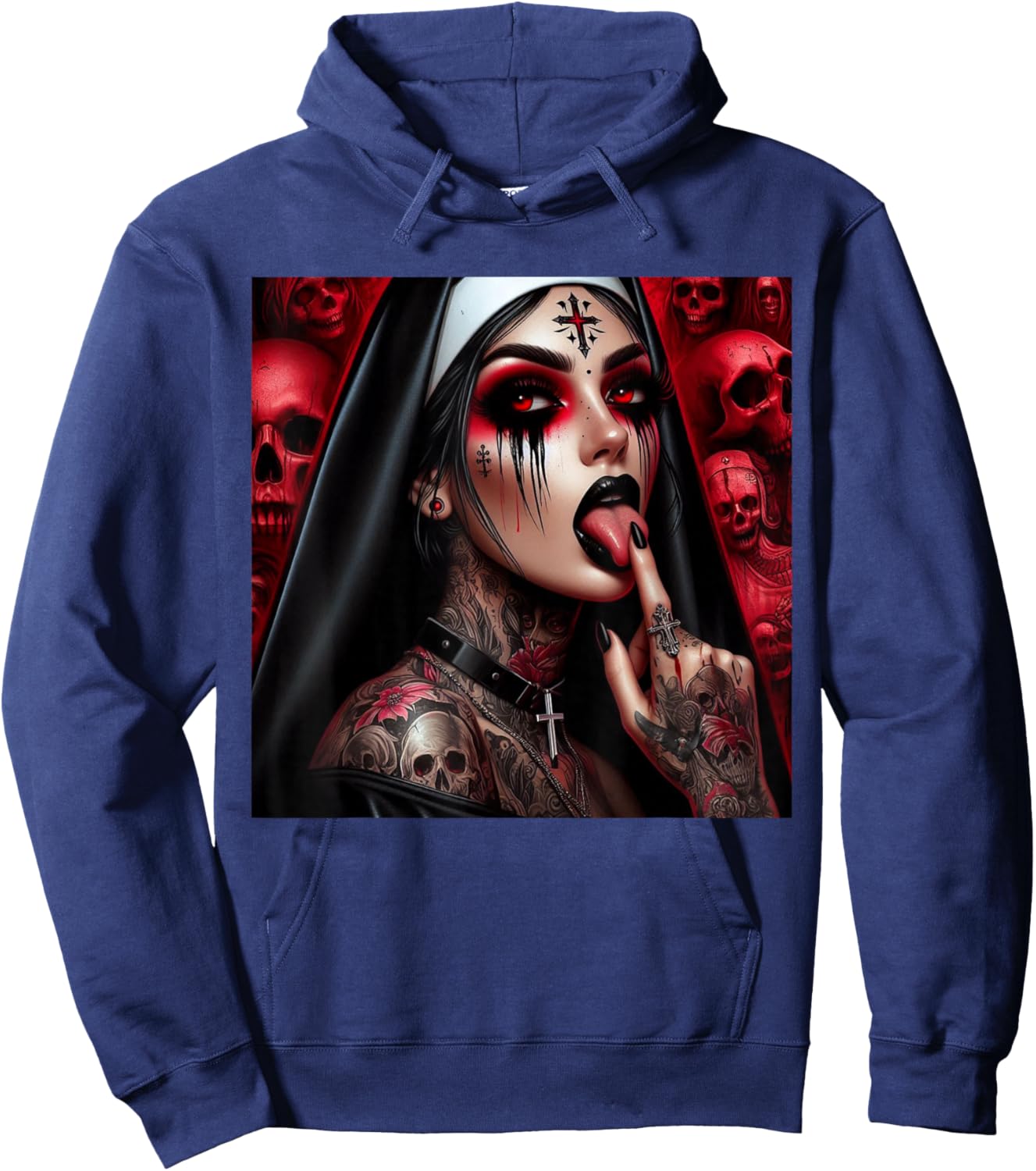 Gothic Aesthetic Occult Unholy Grunge Emo Punk Nun Hoodie - Hoodie | Navy