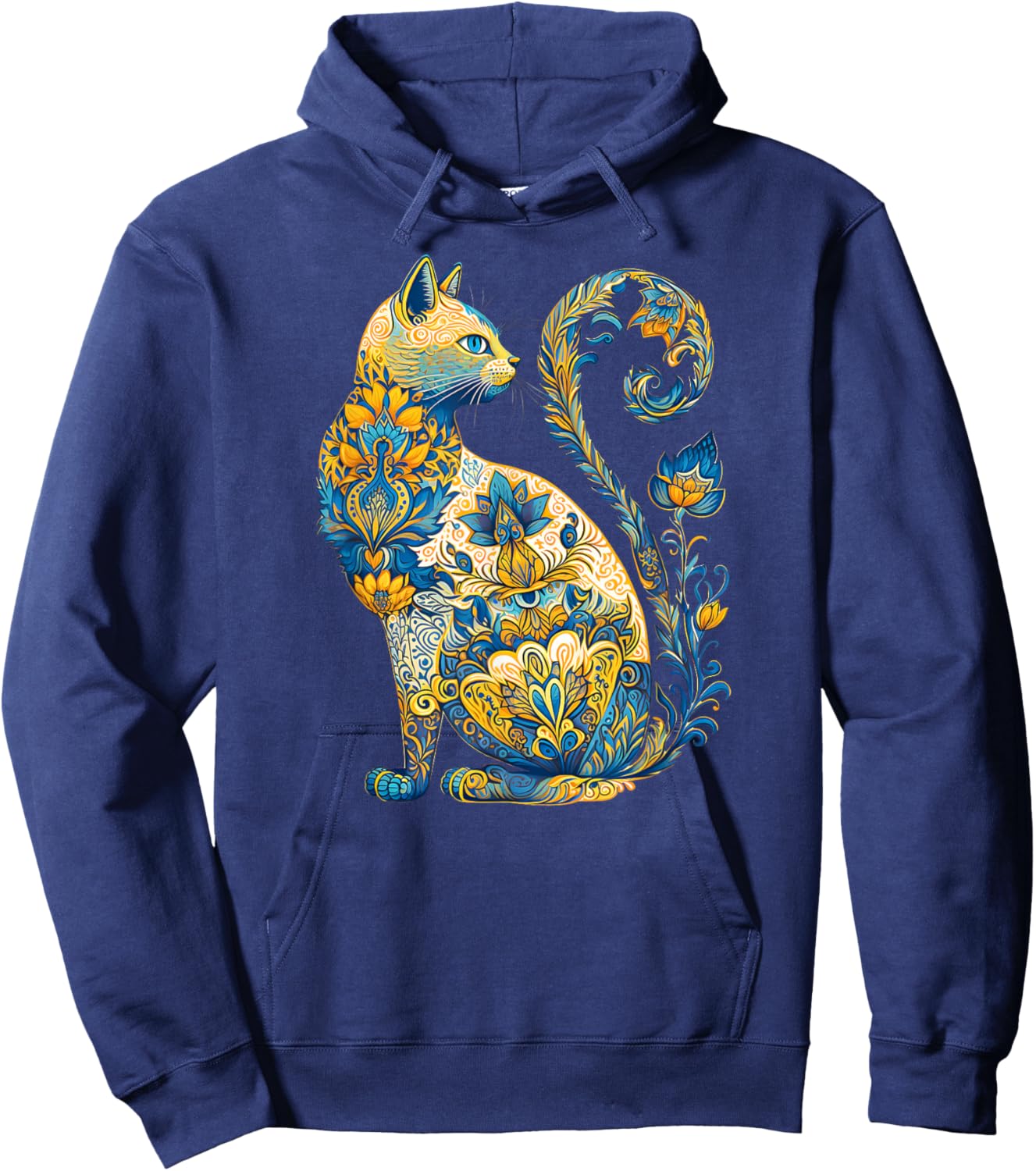 Ukrainian Cat Floral Vintage Ukraine Flag & Vyshyvanka Style Hoodie - Hoodie | Navy