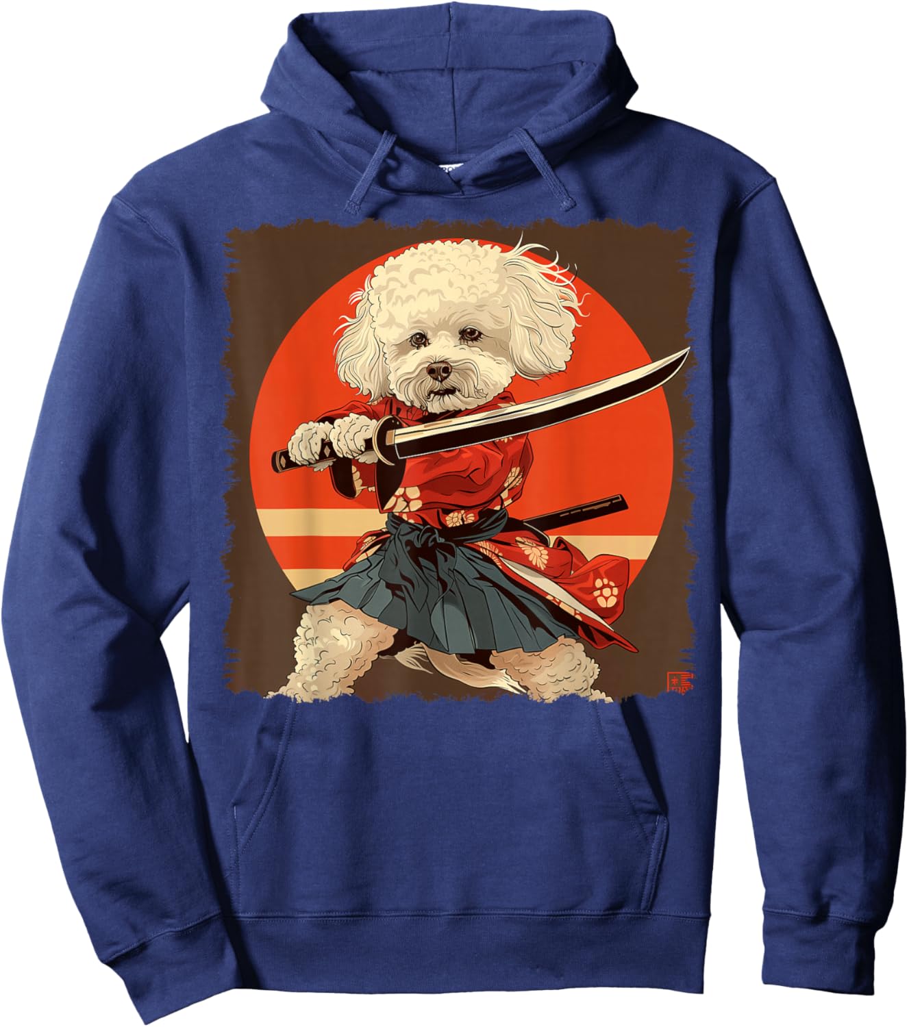Bichon Frise Dog Japanese Art Samurai Ukiyo-e Vintage Hoodie - Hoodie | Navy