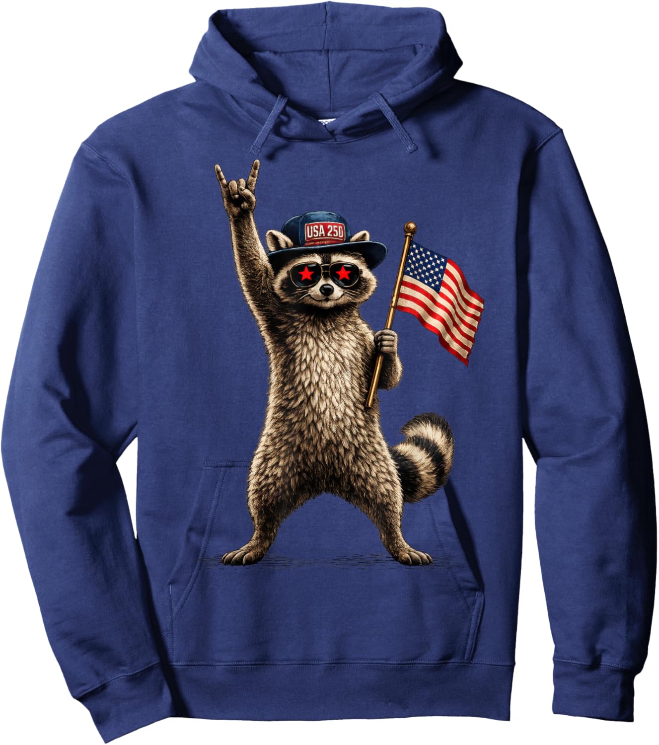USA Flag 250 Years Raccoon Funny 4th of July Men Women Kids Hoodie - Hoodie | Navy