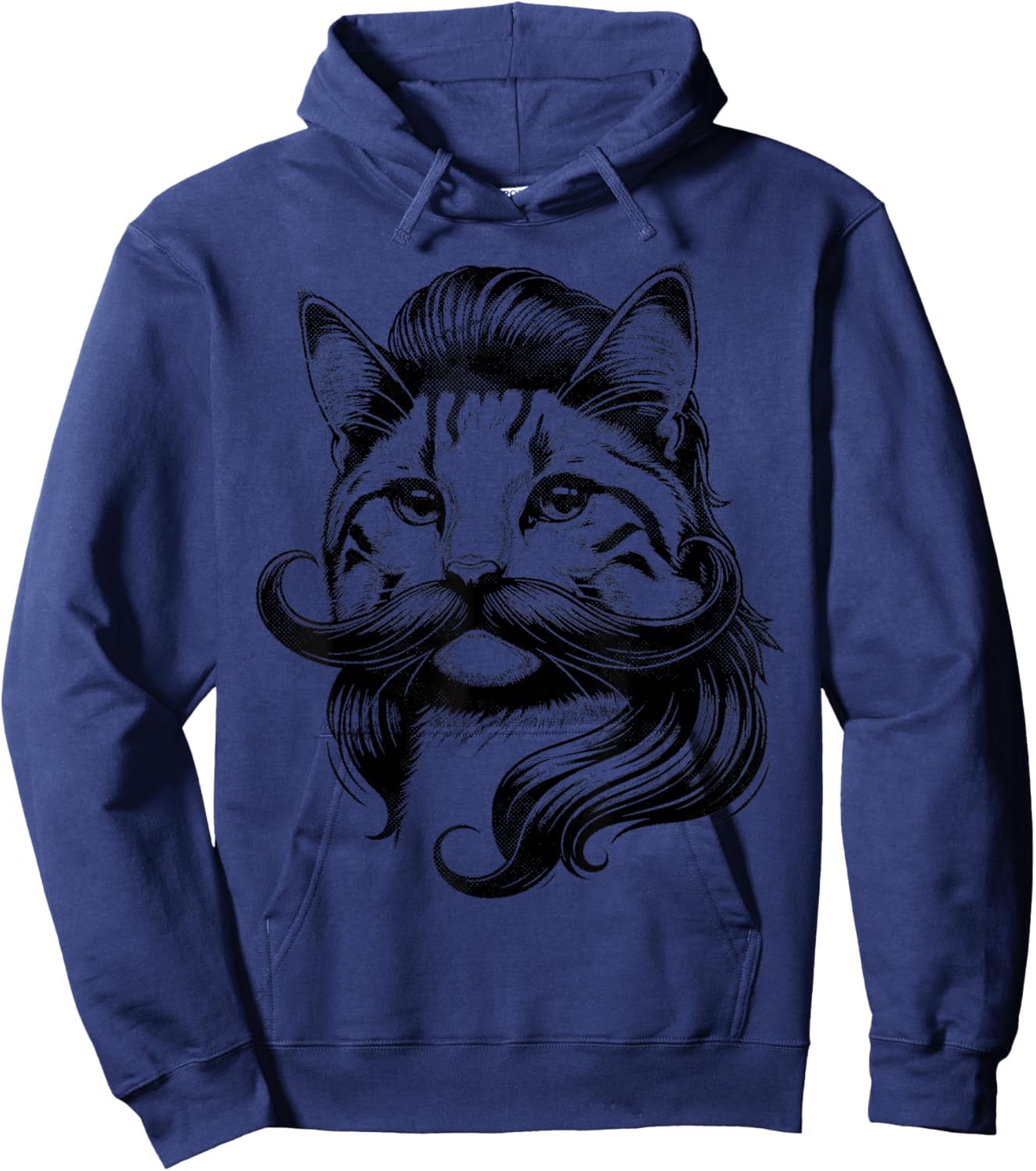 Funny Cat Face with Mullet and Mustache Hoodie - Hoodie | Navy