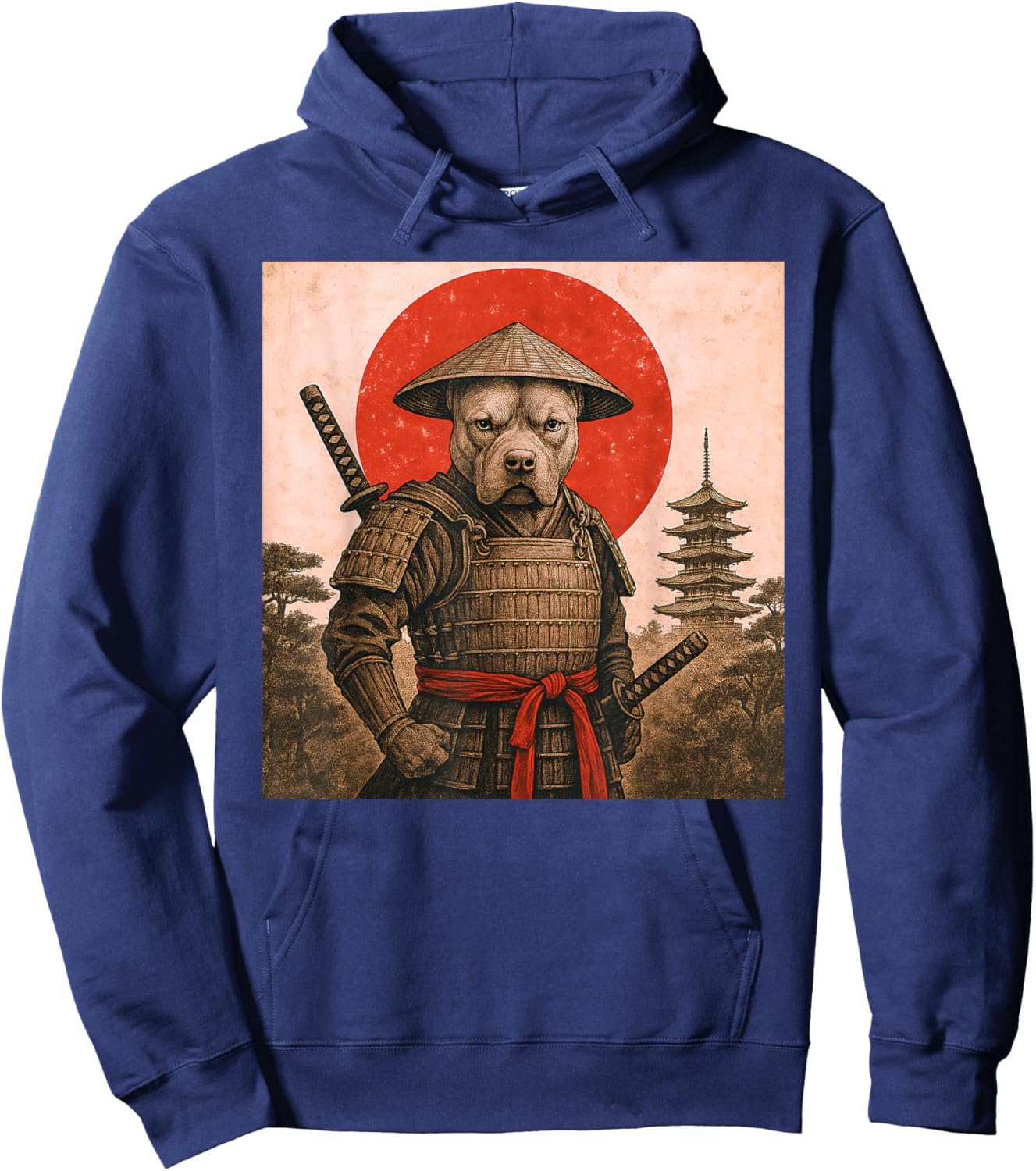 Amateur Dogs Ukiyo-e Japanese Vintage Pit Bull Samurai Warrior Hoodie - Hoodie | Navy