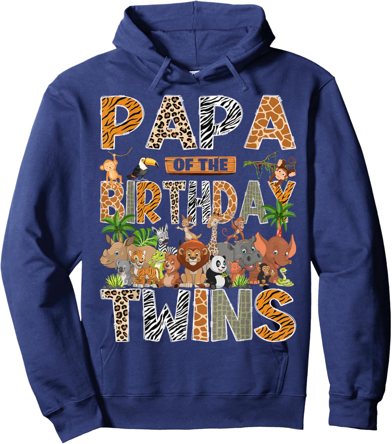 Papa of The Birthday Twins Safari Wild One Zoo Animal Hoodie - Hoodie | Navy