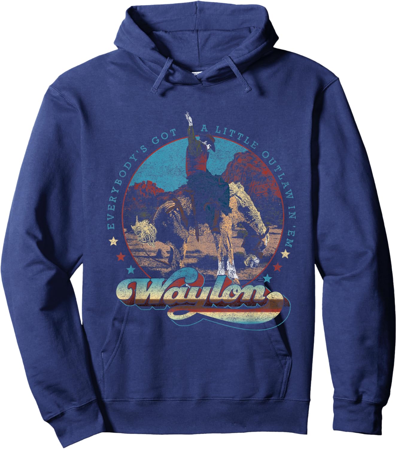Waylon Jennings - Official Merchandise - Black Cowboy - -Adults - Short Sleeve - - Small Hoodie - Hoodie | Navy