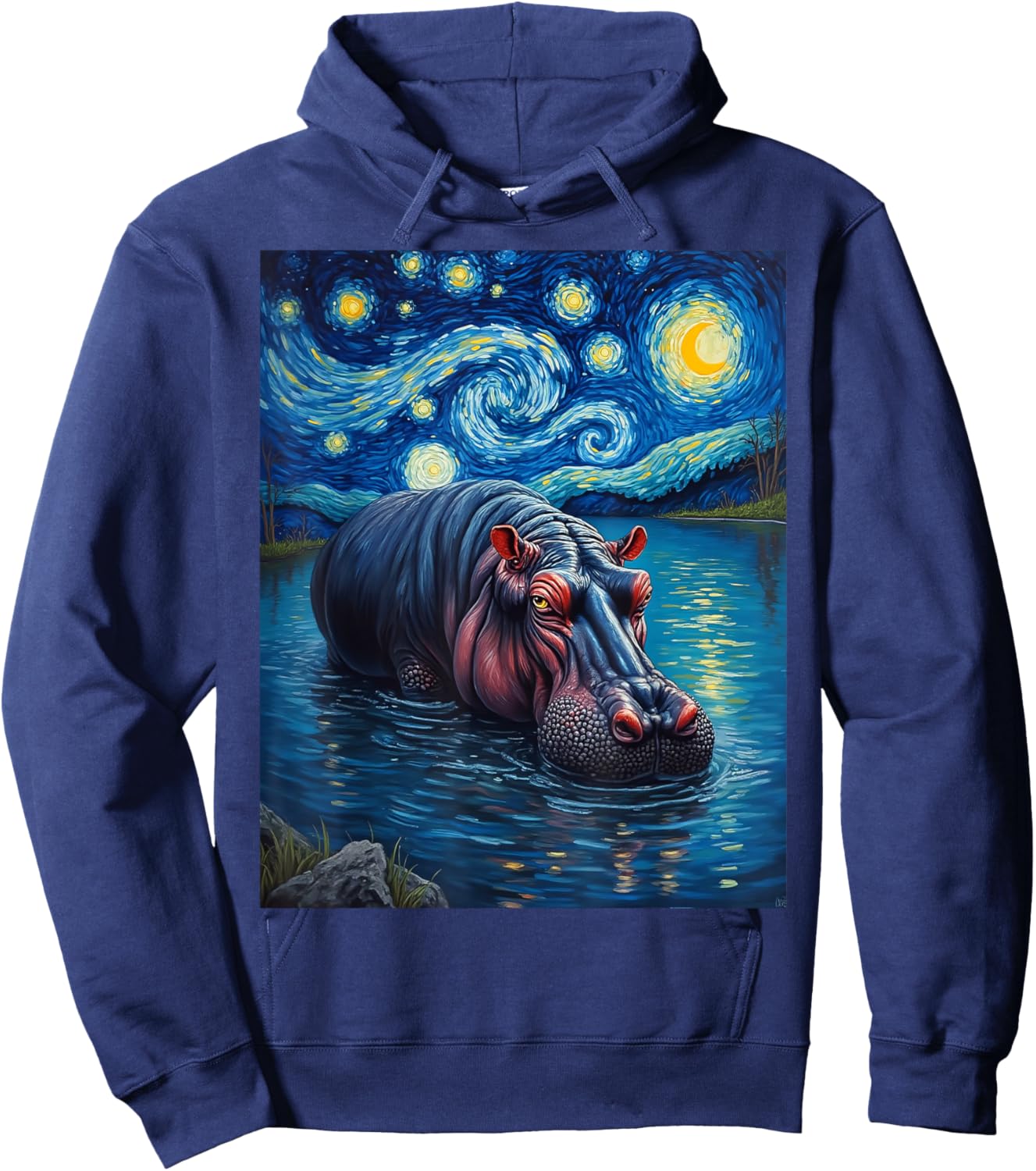 Van Gogh's Starry Night Hippopotamus Animal Hoodie - Hoodie | Navy