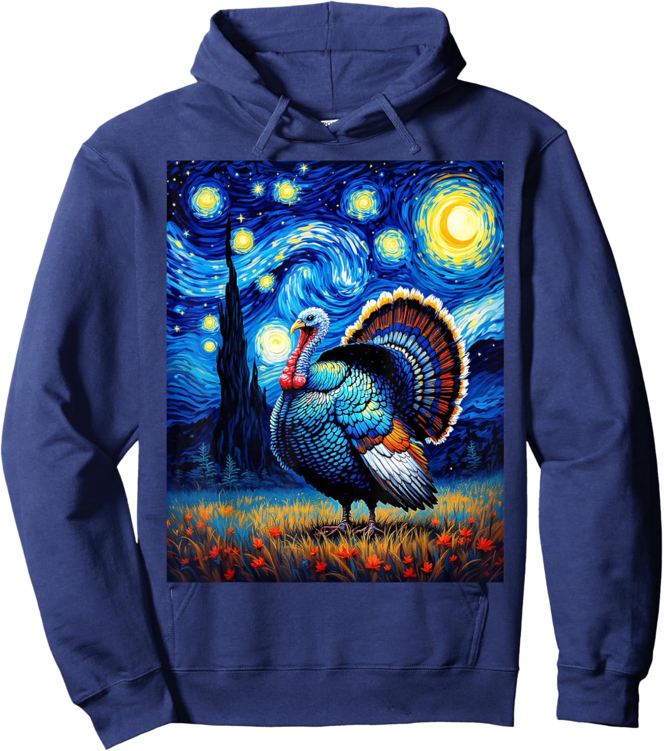 Van Gogh's Starry Night Wild Turkey Gobbler Animal Lovers Hoodie - Hoodie | Navy