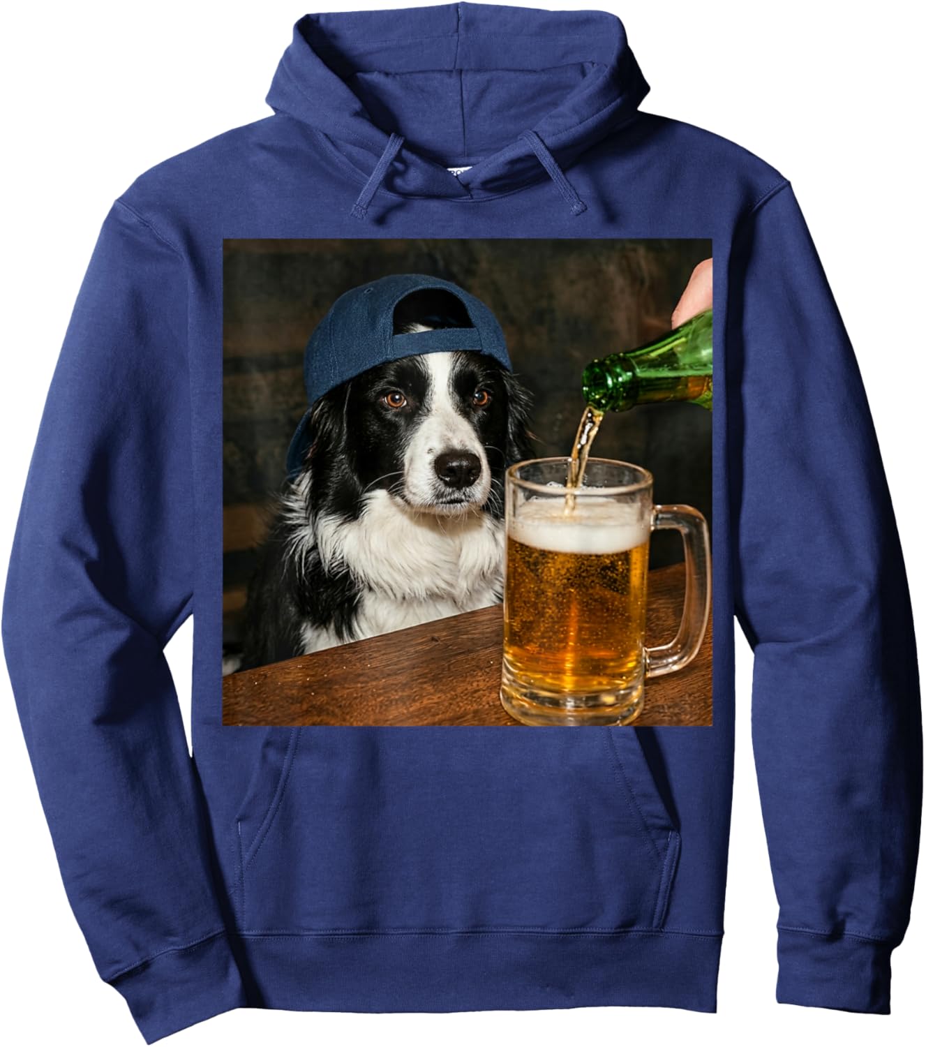 Border Collie Drinking Beer Funny Dog Meme Hoodie - Hoodie | Navy